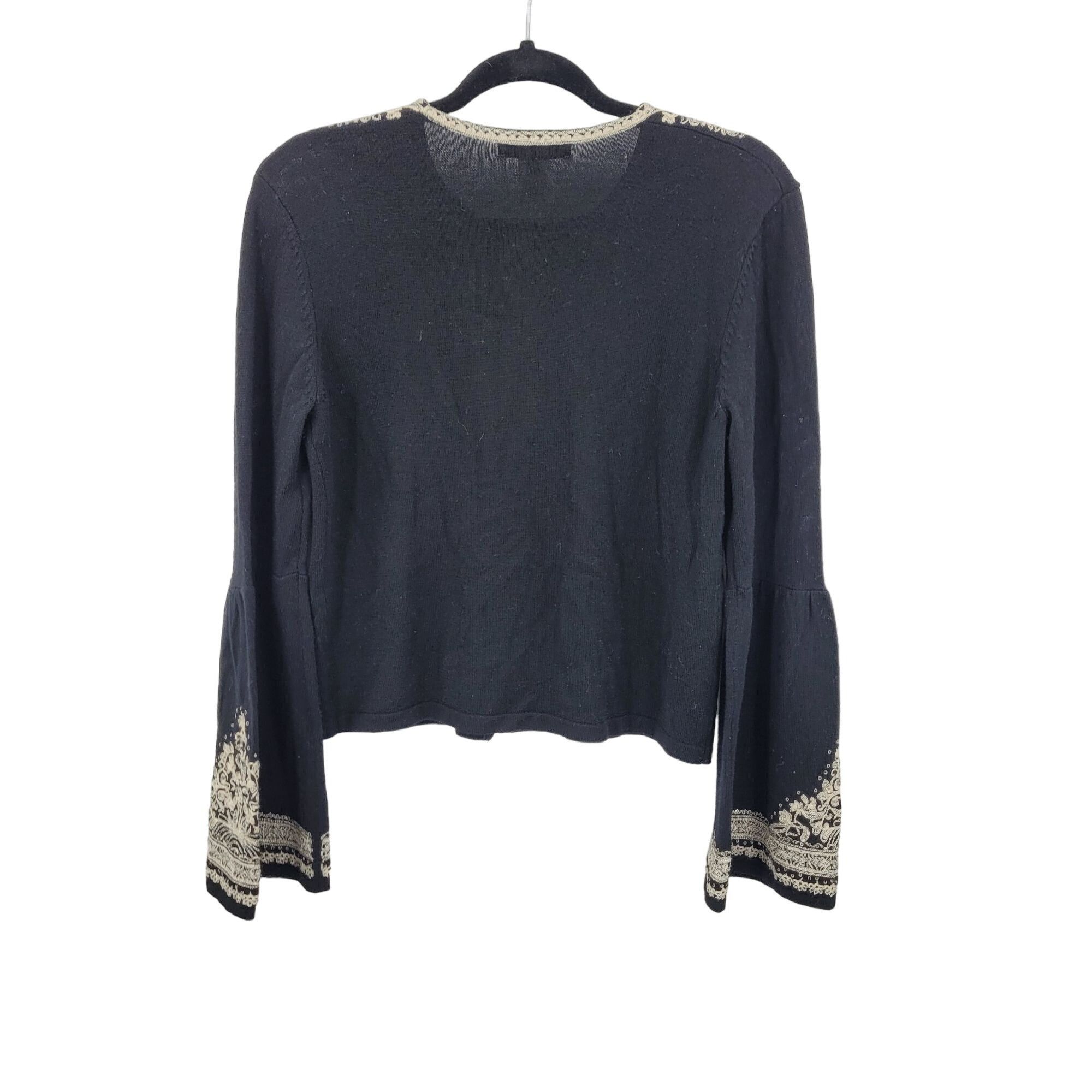 Nanette Lepore Vtg Merino Wool Sweater Cardigan M Black Embroidered Bell Sl Size M / US 6-8 / IT 42-44 - 2 Thumbnail