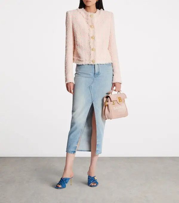 Balmain o1s1wg110526 Tweed Jacket in Pink Size L / US 10 / IT 46 - 5 Thumbnail