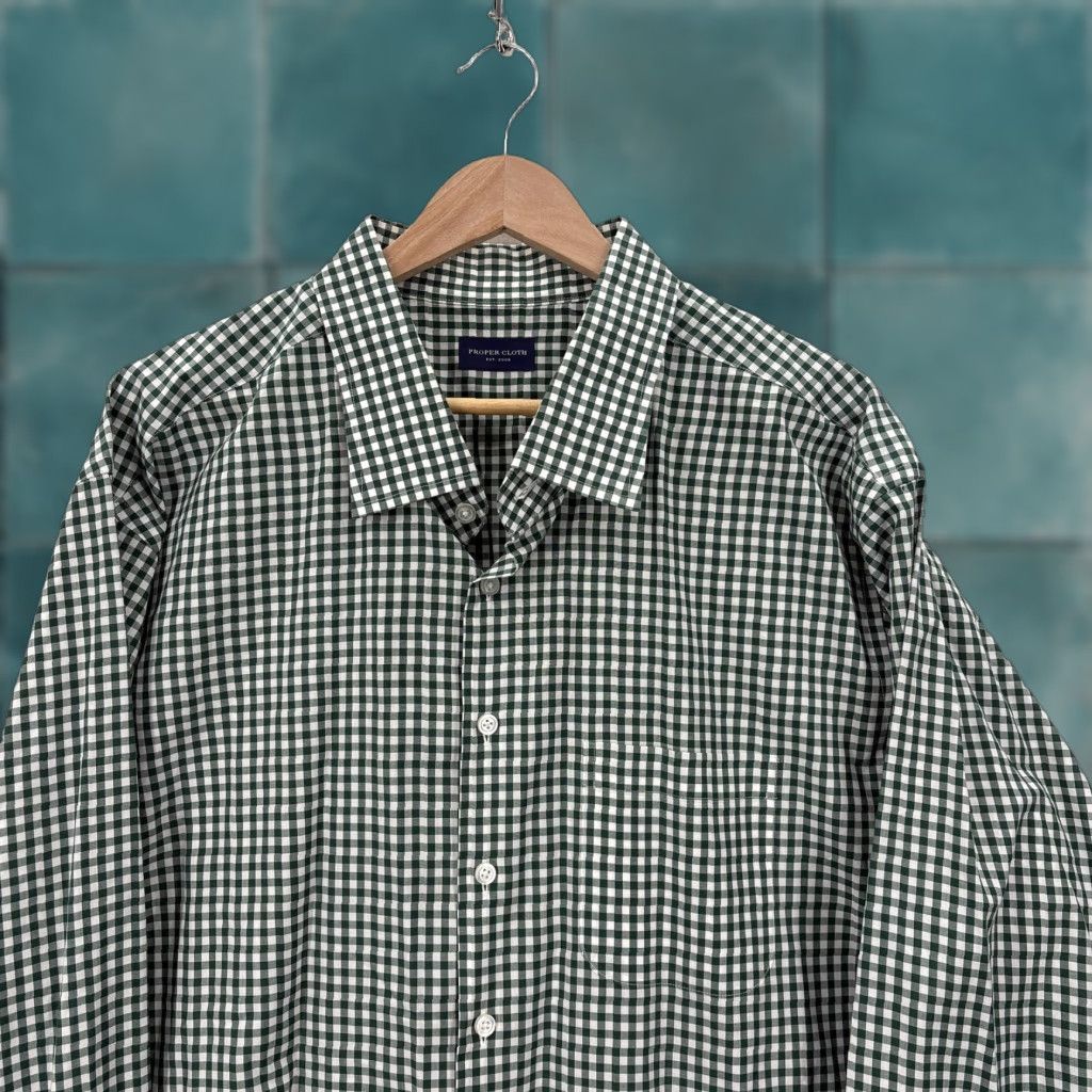 Proper Cloth Proper Cloth Shirt Mens 3XL Green White Gingham Button Long Sleeve Cotton Shirt Size US XXL / EU 58 / 5 - 1 Thumbnail