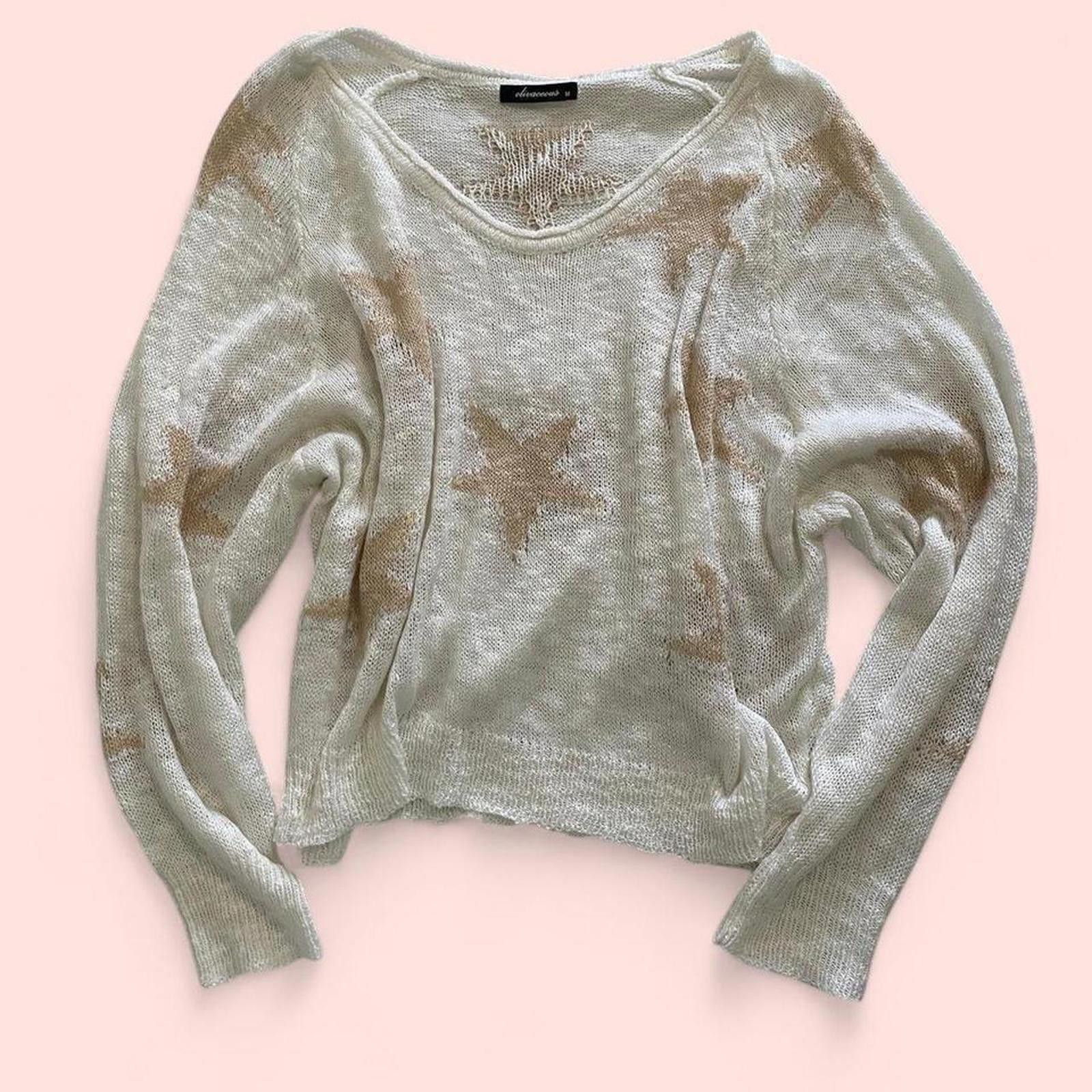 Other Cream and tan star-patterned sweater with a distressed look Size M / US 6-8 / IT 42-44 - 4 Thumbnail