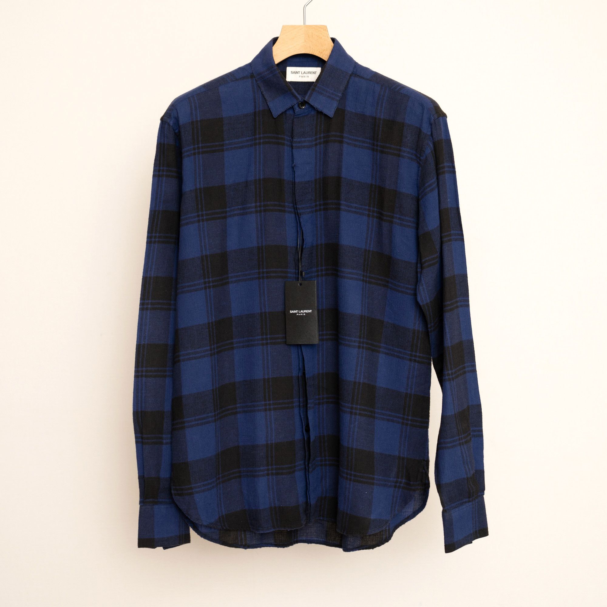 Saint Laurent Paris [NWT] SAINT LAURENT BLACK NAVY CHECK SHIRTS Size US S / EU 44-46 / 1 - 1 Thumbnail