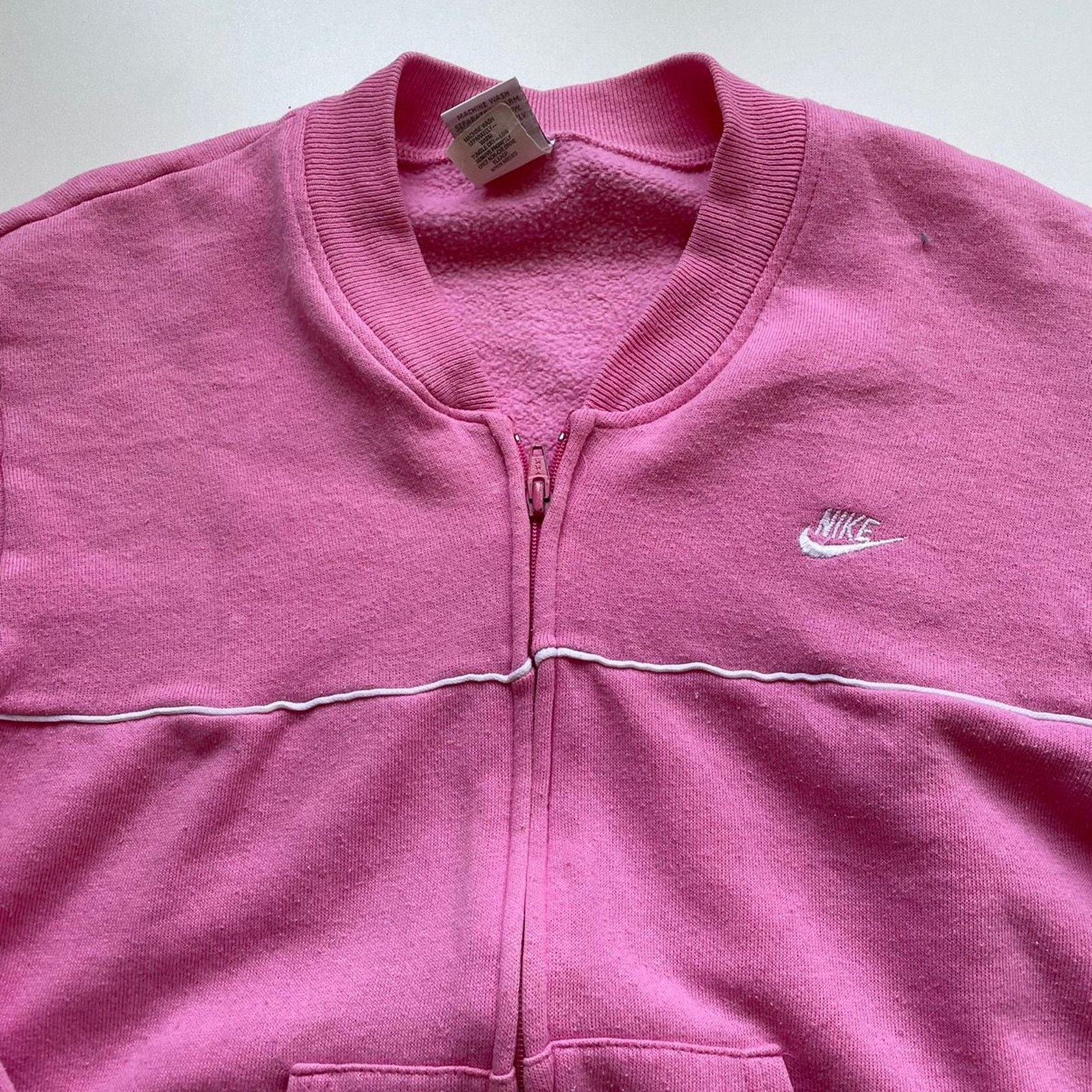 Nike × Vintage Vintage 90s Nike Embroidered Swoosh Hot Pink Zip Up Sweater Size M / US 6-8 / IT 42-44 - 2 Thumbnail