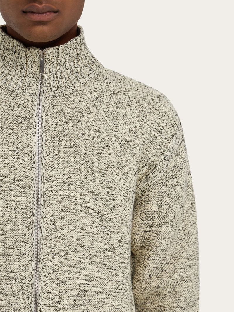 Salvatore Ferragamo o1s1rm0226 Mélange Knitted Blouson Sweater in Cream Size US L / EU 52-54 / 3 - 5 Thumbnail