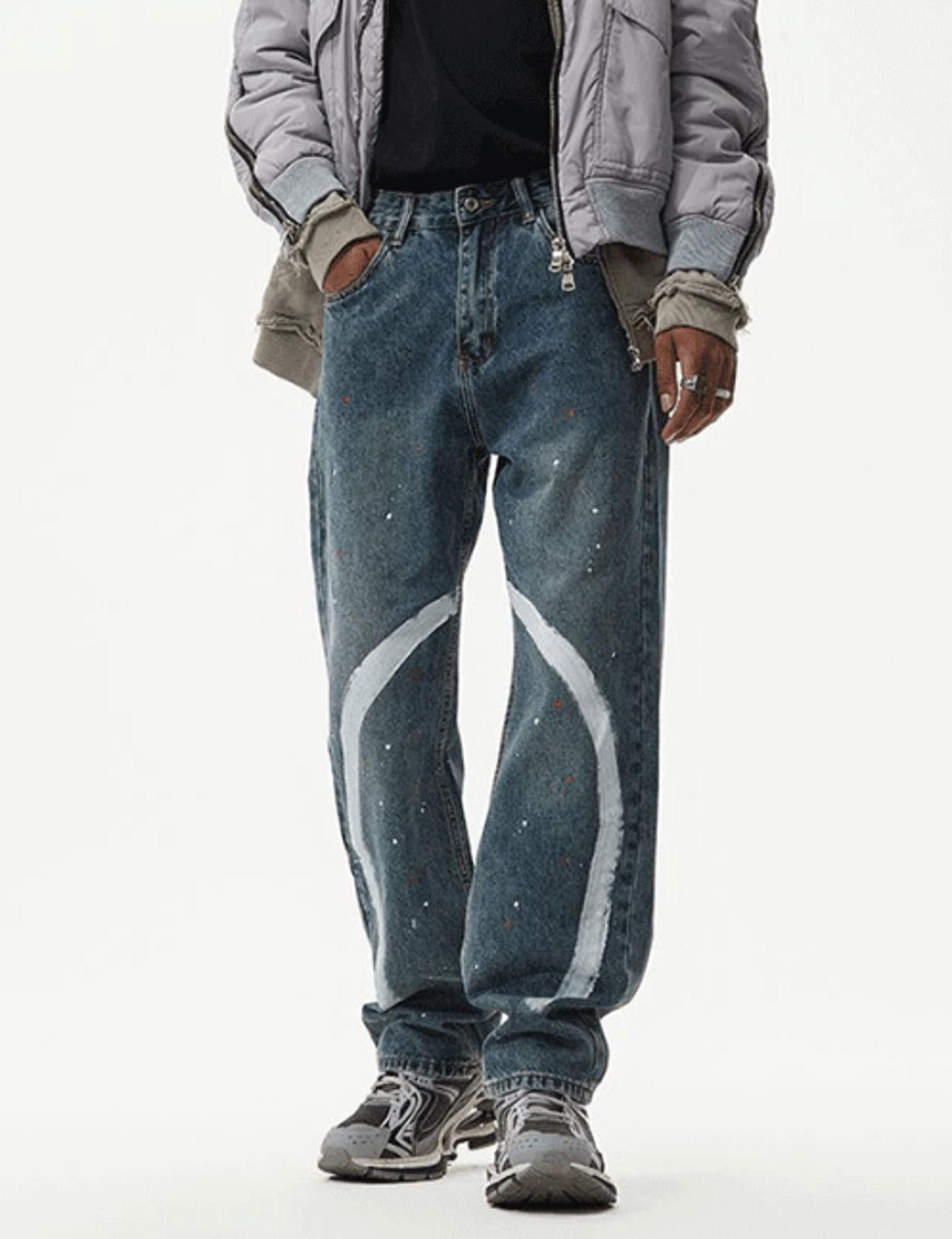 Jean Blue Painted Denim Jeans, Loose Fit Jeans Size US 30 / EU 46 - 2 Thumbnail