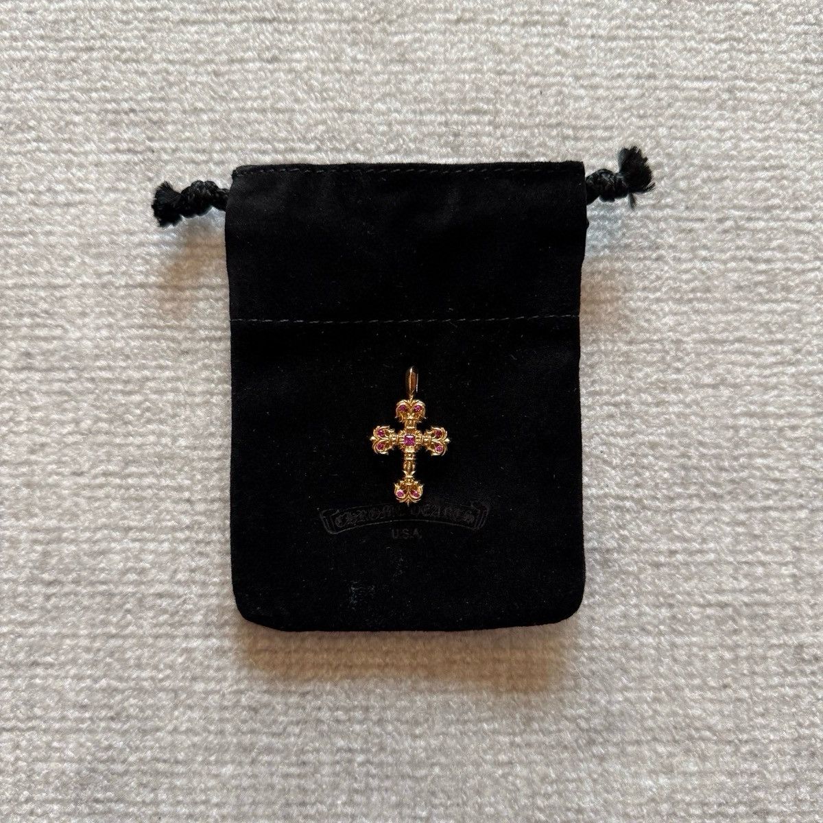 Chrome Hearts Chrome Hearts 22k Filigree Cross Charm with Pink Sapphire Size ONE SIZE - 1 Thumbnail