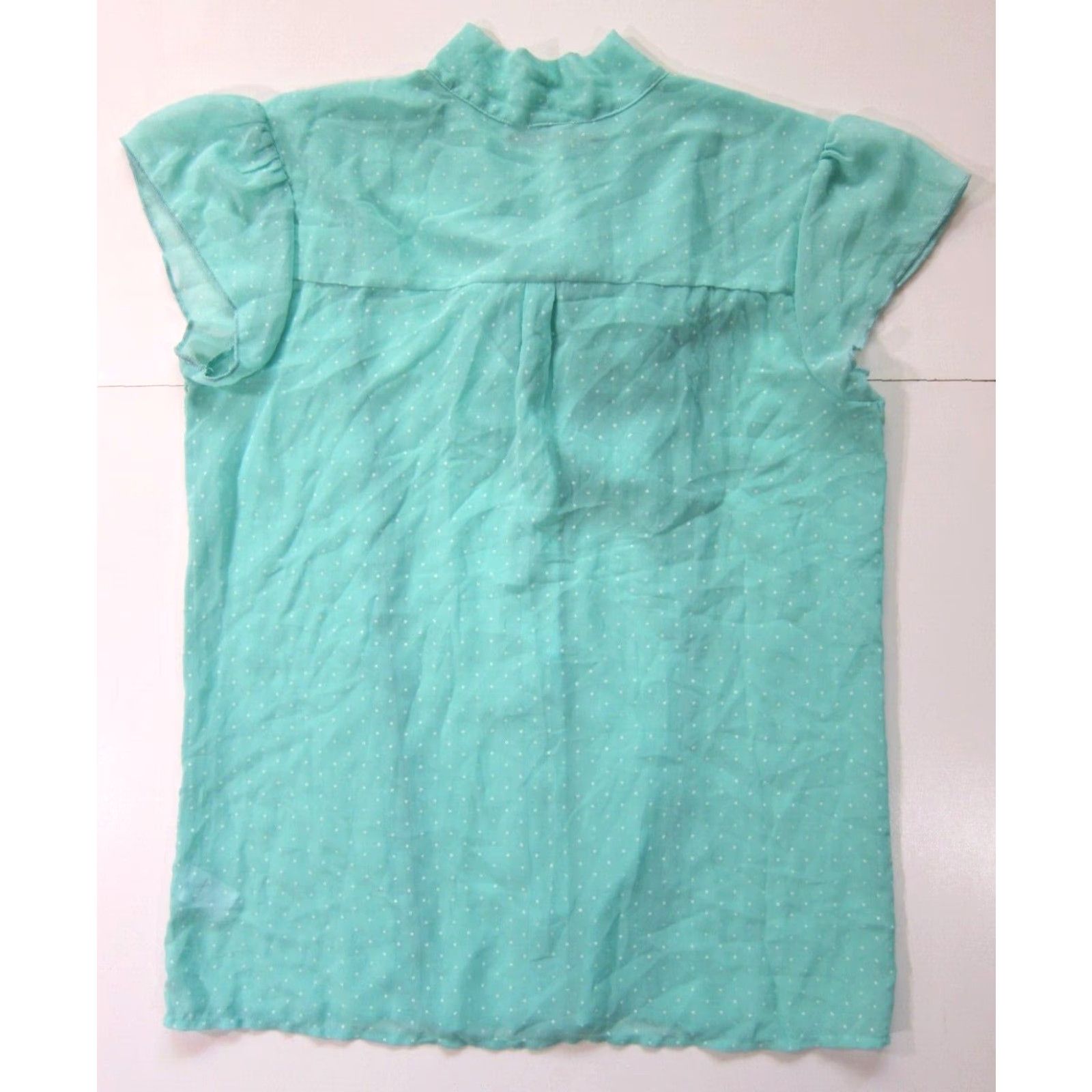 Vintage NWT Maurices Blue White Polka Dot Sheer Button Down Neck Tie Cap Sleeve Blouse M Size M / US 6-8 / IT 42-44 - 2 Thumbnail