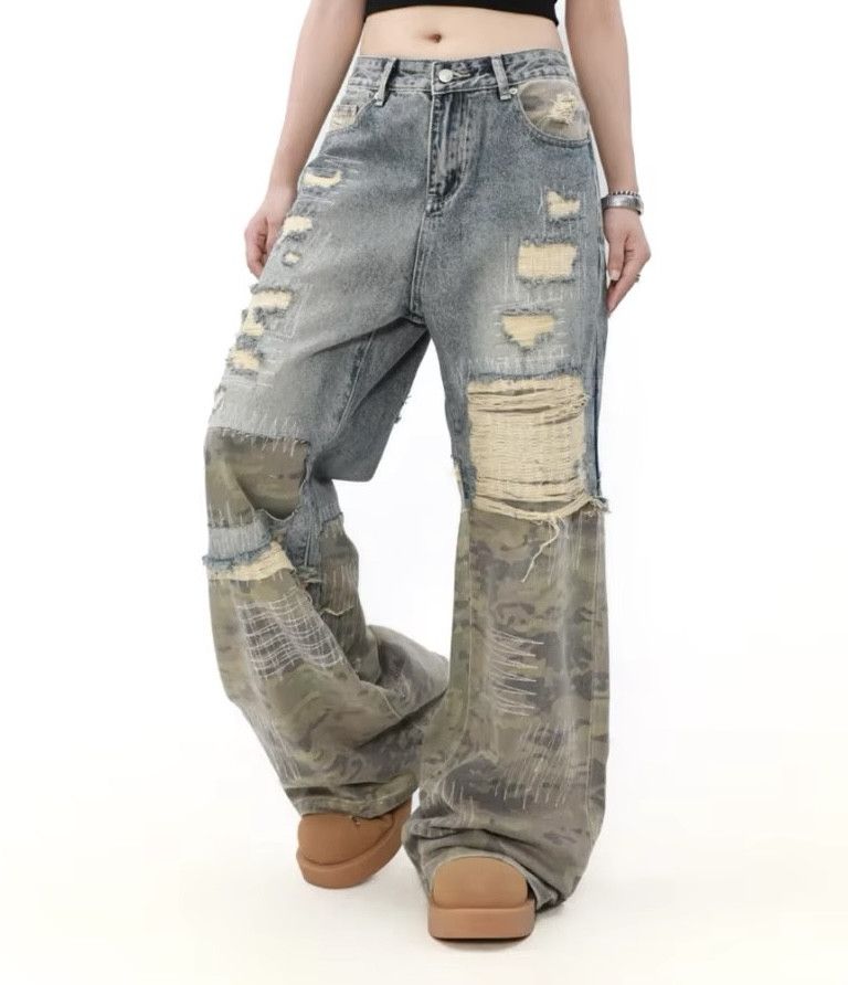 Jean Vintage Mopping Camouflage Patchwork Denim Jean Size US 28 / EU 44 - 3 Thumbnail