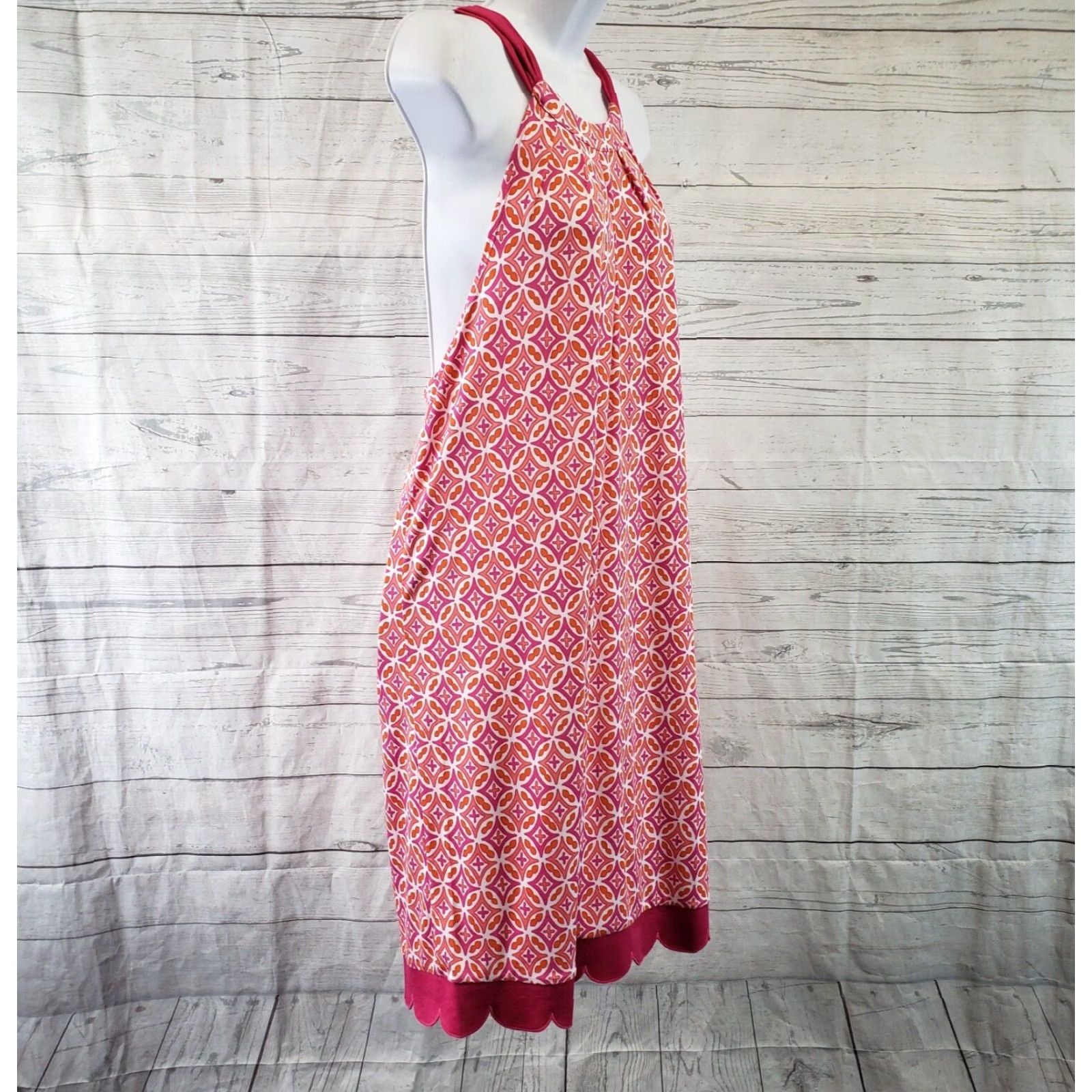 Vintage Mud Pie Womens Dress Sz Medium Pink Orange Printed Sleeveless Scallop Hem Shift Size M / US 6-8 / IT 42-44 - 3 Thumbnail