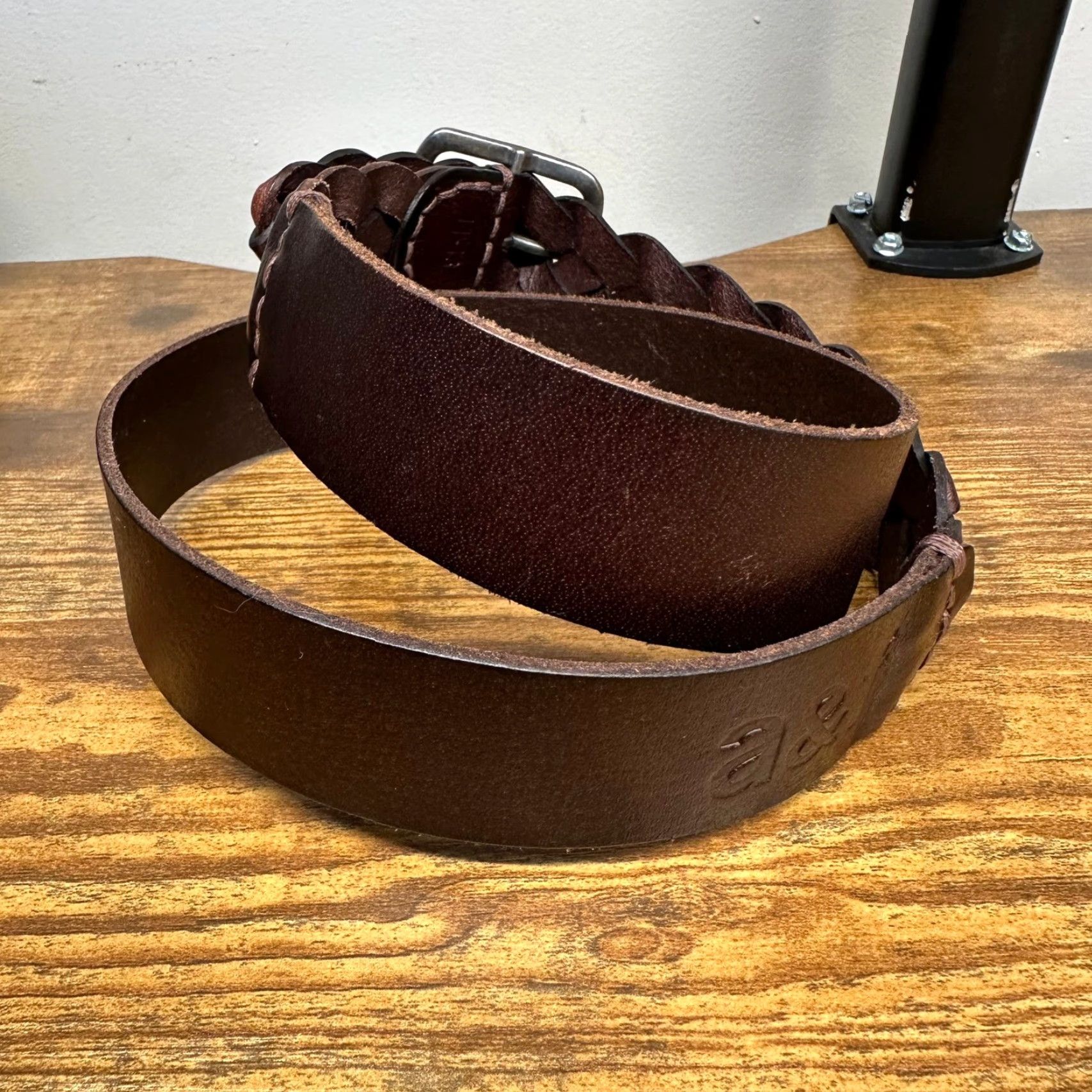 Abercrombie & Fitch Abercrombie & Fitch Belt Womens Brown Genuine Leather Braided AF Logo Buckle Wide 12" Size ONE SIZE - 3 Thumbnail