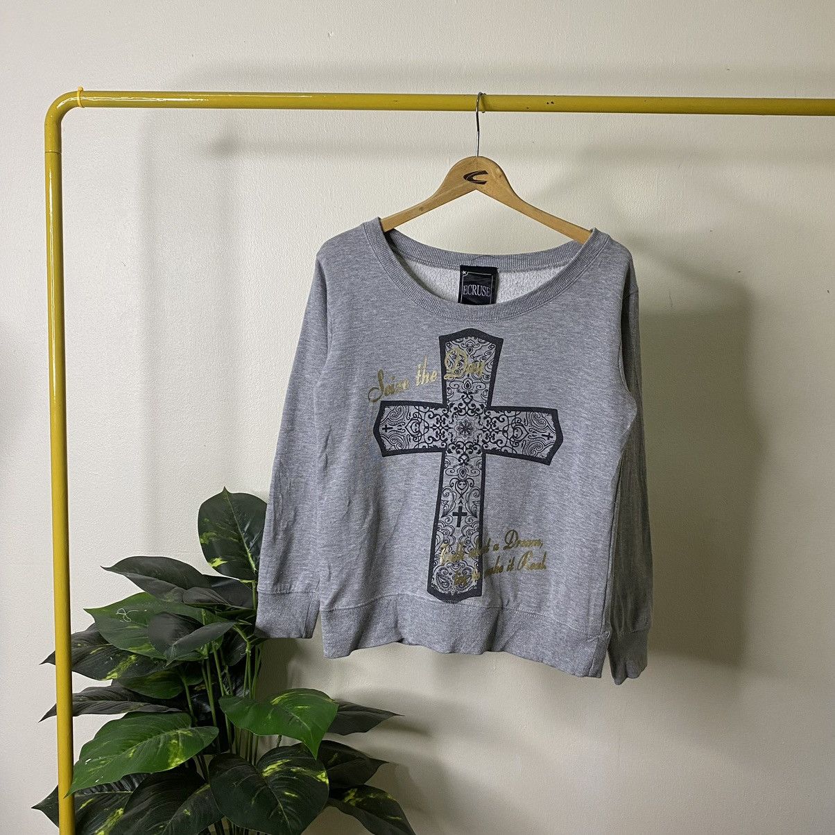 Affliction × Japanese Brand Ecruse Big Cross Affliction Chrome Heart Style Sweatshirt Size US S / EU 44-46 / 1 - 1 Thumbnail