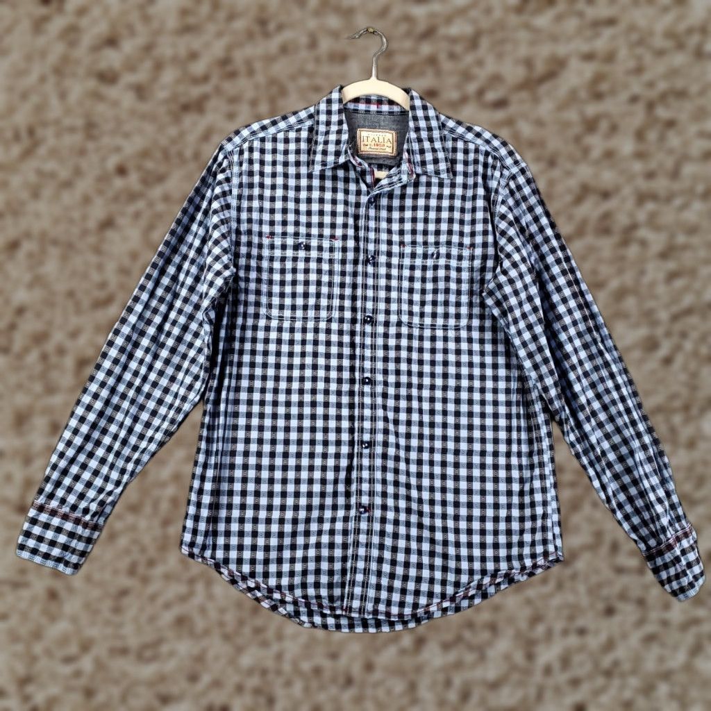 Tallia Italia Shirt Button-Up Long Sleeve Size S Blue Plaid Geometric Multi Pattern Mens Size US S / EU 44-46 / 1 - 1 Thumbnail