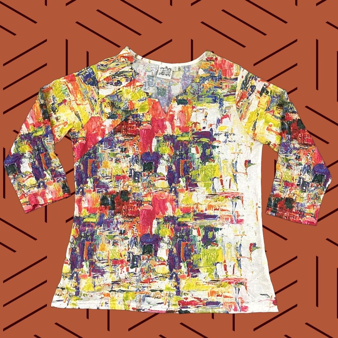 Vintage Parsley & Sage Blouse Womens Medium Abstract Artsy Asymmetric Paint Zig Zag Size M / US 6-8 / IT 42-44 - 1 Thumbnail