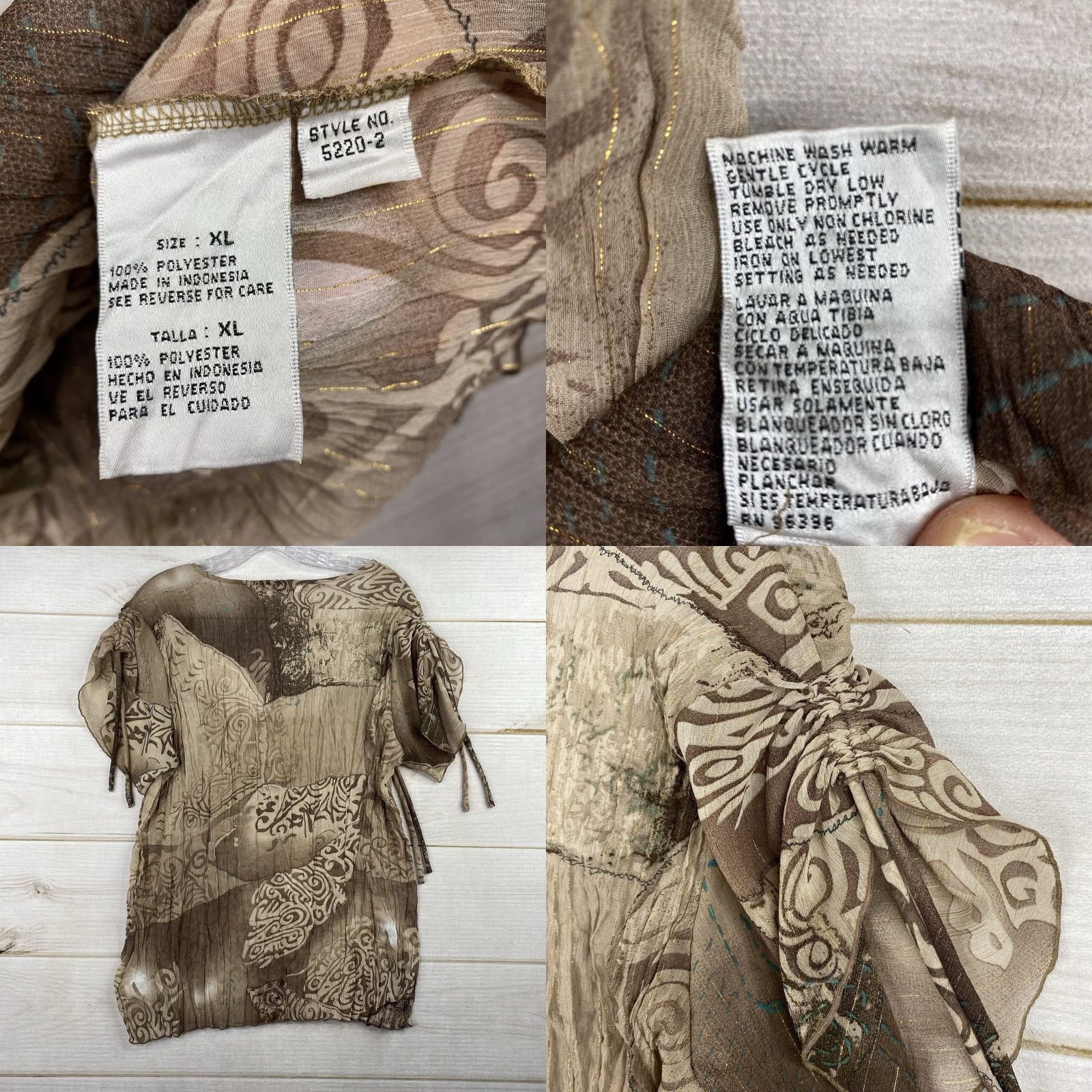 Vintage VINTAGE Kaelyn-Max Top Sz L Brown Crinkle Geometric Chiffon Square Neck Flared Sleeve 90s Womens Size L / US 10 / IT 46 - 8 Thumbnail