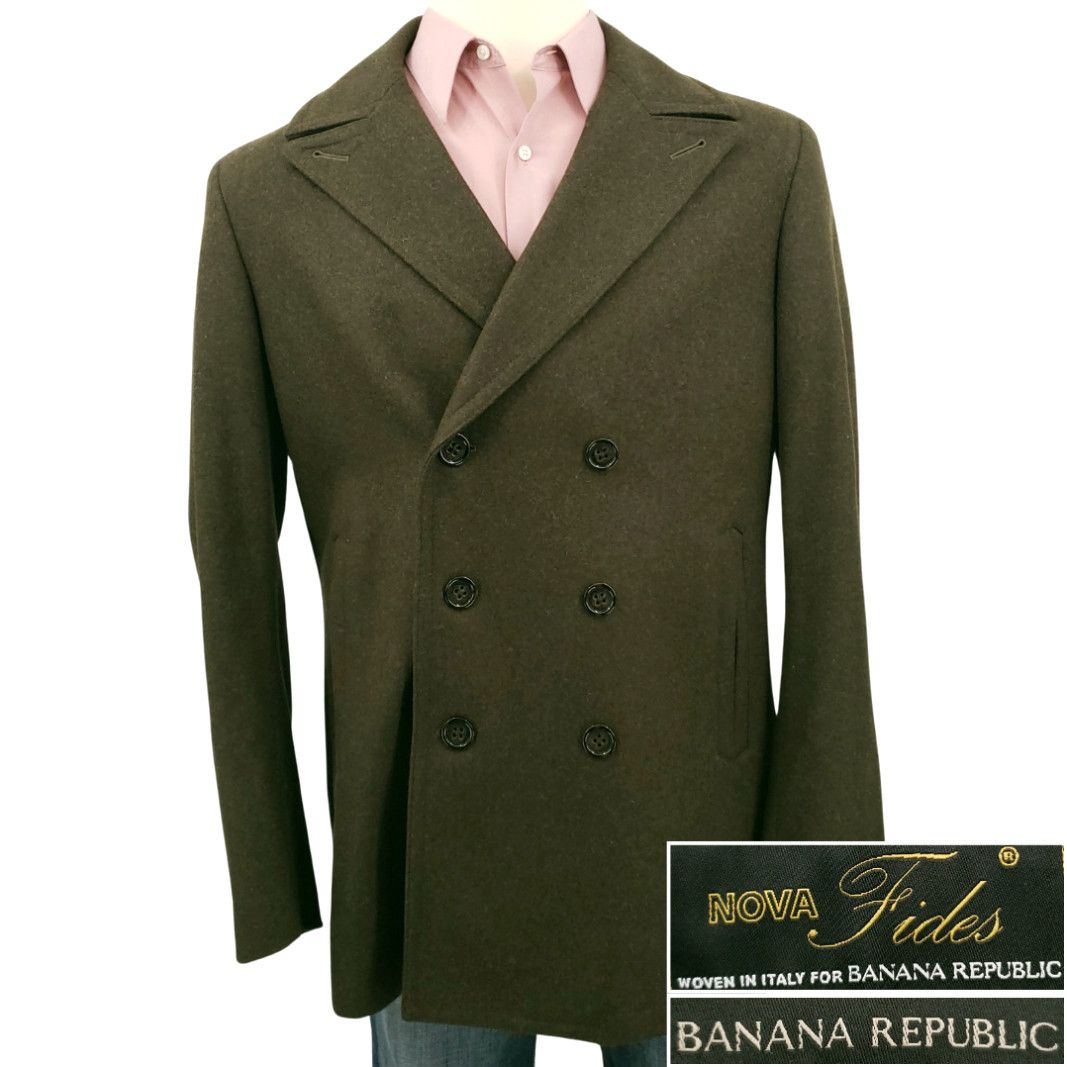 image of Banana Republic Pea Coat Mens Size L Large 46 Green Jacket Nova Fidas in White