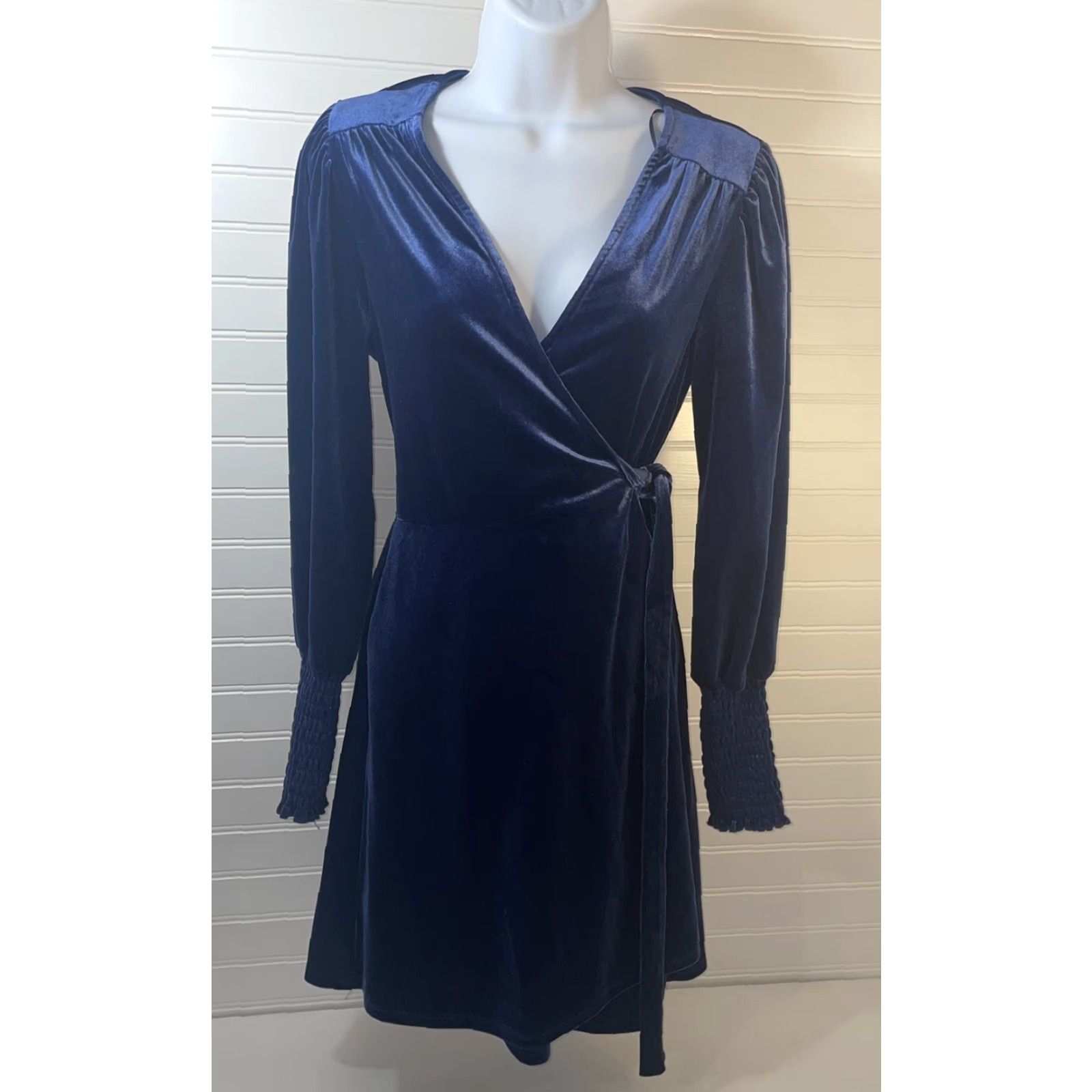 Vintage Miami Wrap Dress Women Small V Neck Long Sleeve Blue Francesca’s S/25AJ90APKD Size S / US 4 / IT 40 - 3 Thumbnail
