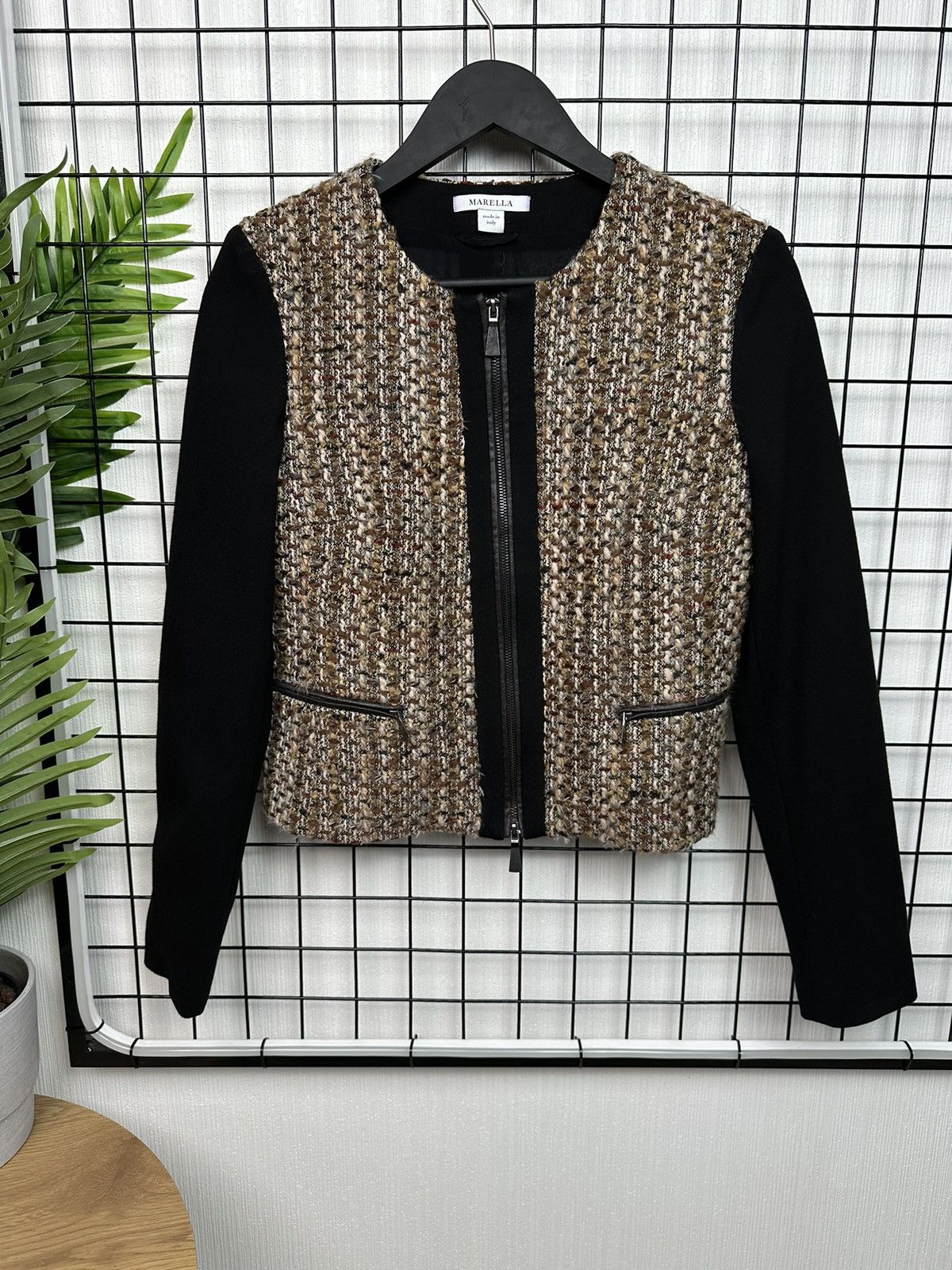 Marella × Max Mara × Weekend Max Mara Marella by Max Mara blazer Womens zip Jacket tweed wool 4 sz Size S / US 4 / IT 40 - 1 Thumbnail