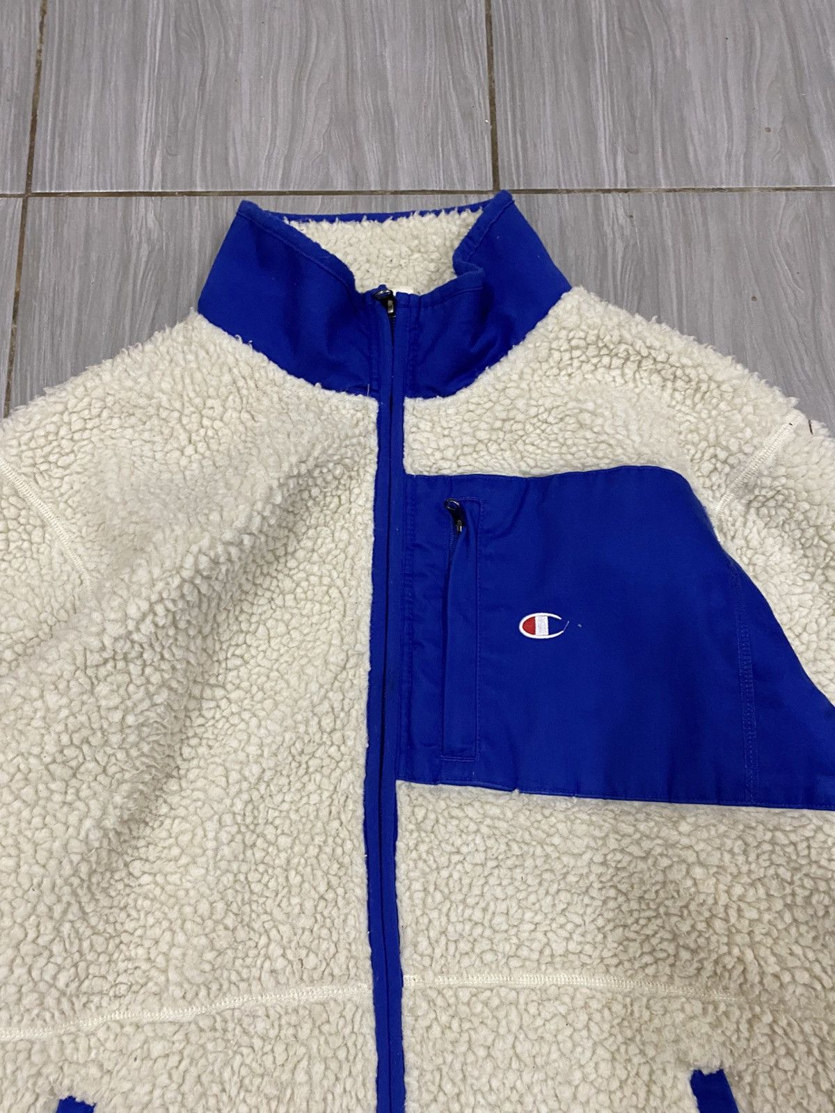 Champion Champion Sherpa Fleece Full Zip Jacket – Cream / Royal Blue Size US L / EU 52-54 / 3 - 5 Thumbnail