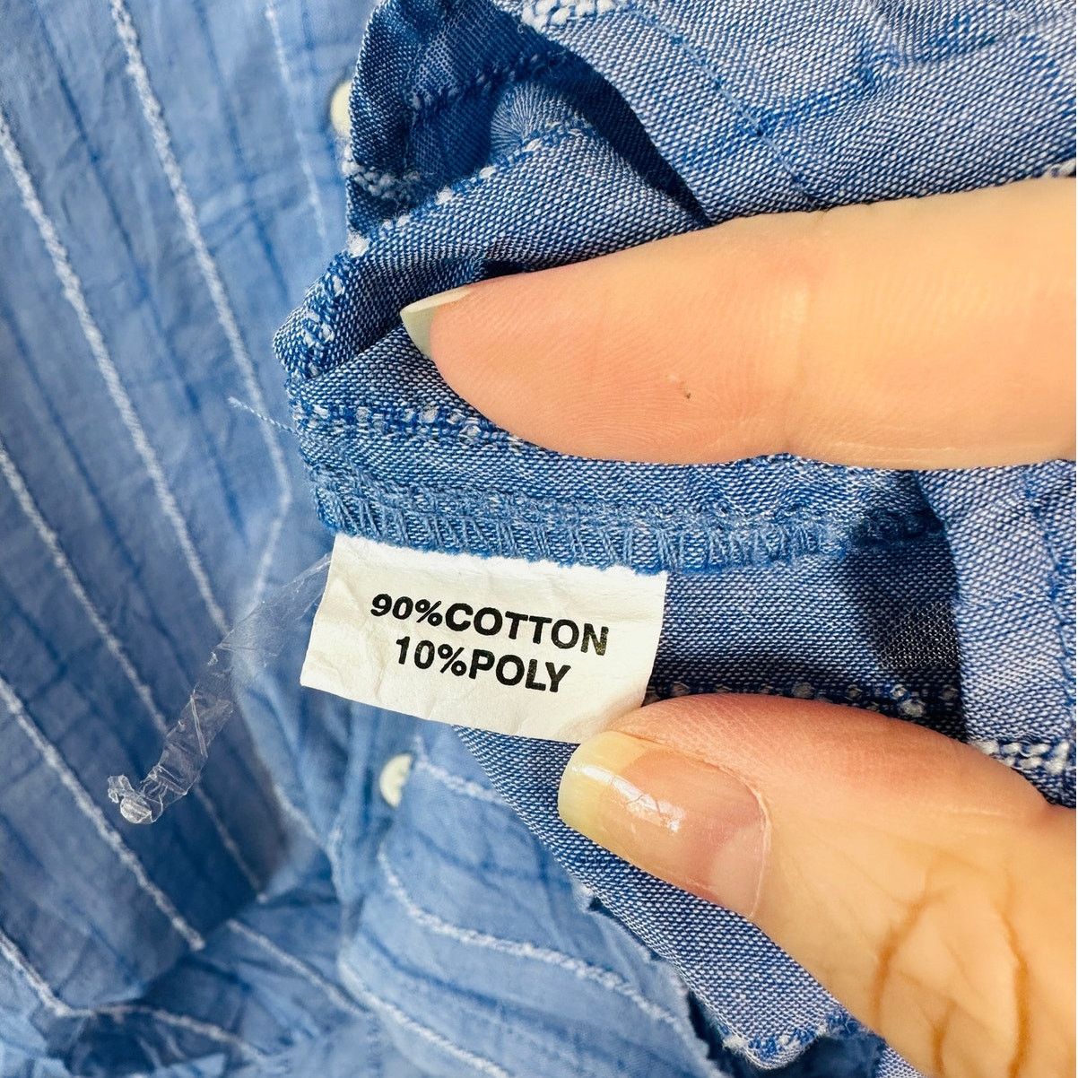 Other American Colors Blue White Fuzzy Stitch Stripe Button Shirt Size M / US 6-8 / IT 42-44 - 6 Thumbnail