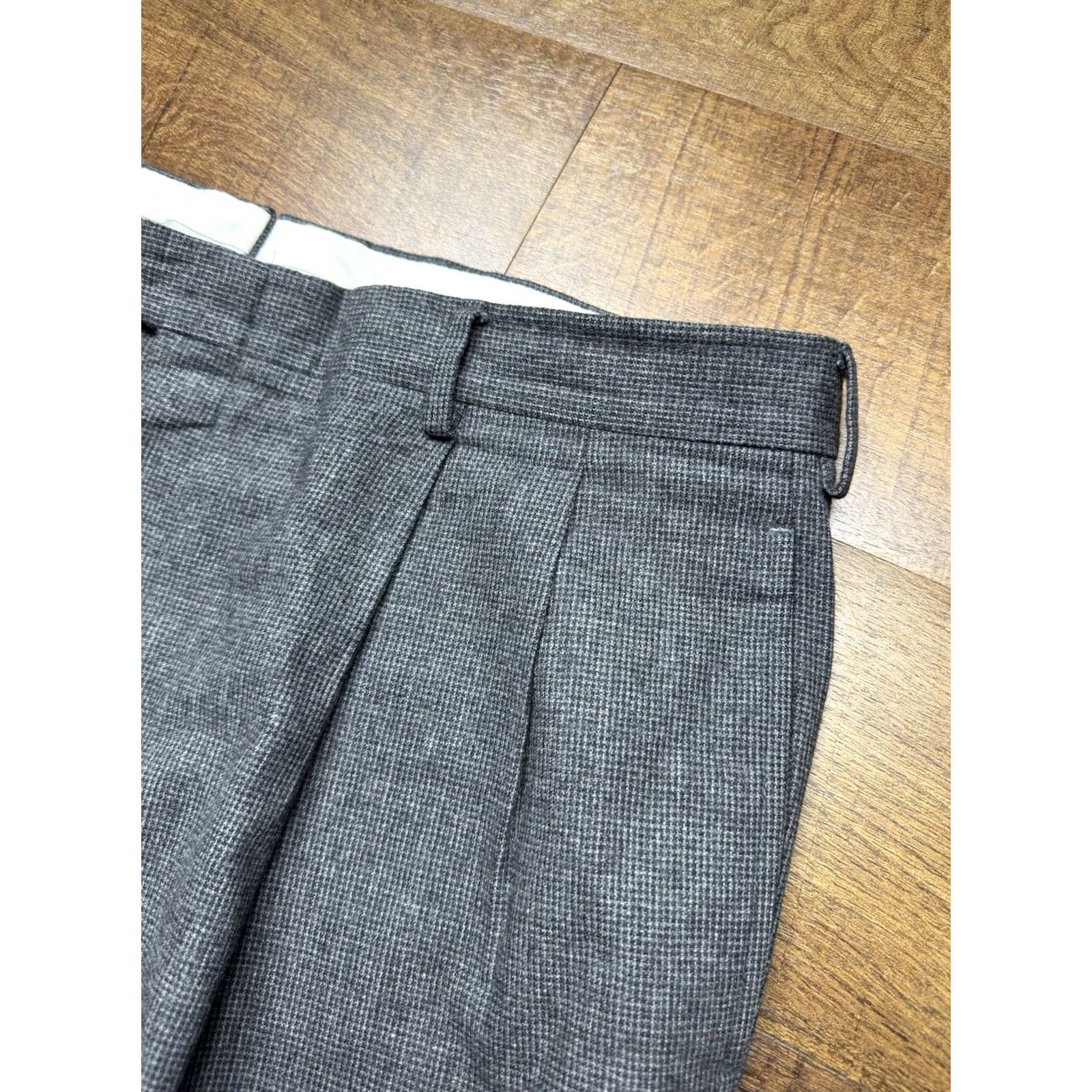 Vintage VINTAGE Corbin Pants Mens 38 Gray Wool Micro Check trousers Pleated Cuffed Men 38X28 Size US 38 / EU 54 - 3 Thumbnail