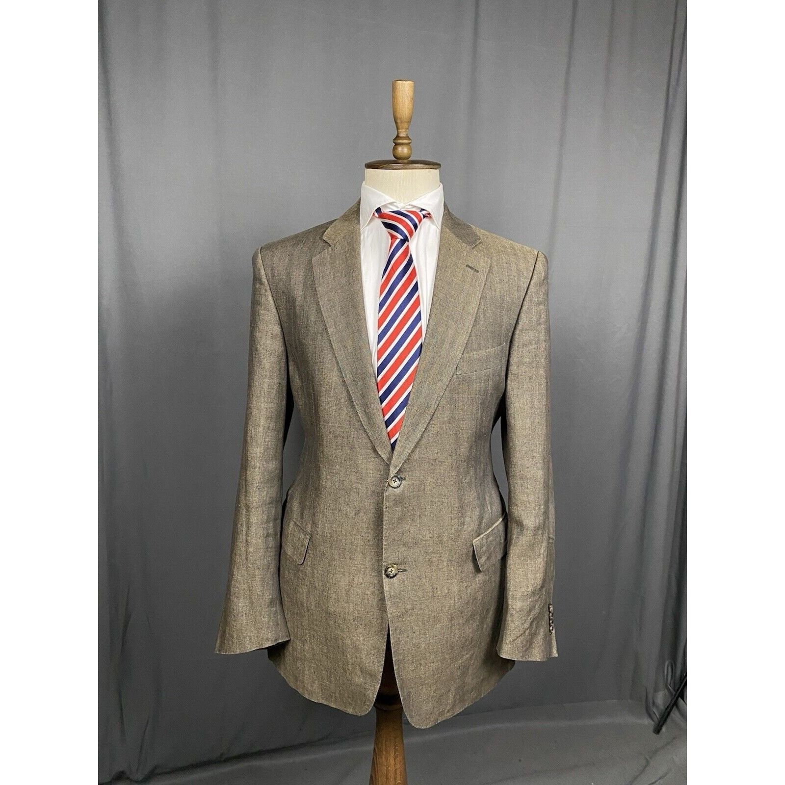 Burberry Burberry Nova Check Collar Herringbone Green Linen Blazer Sp Size 54R - 1 Thumbnail