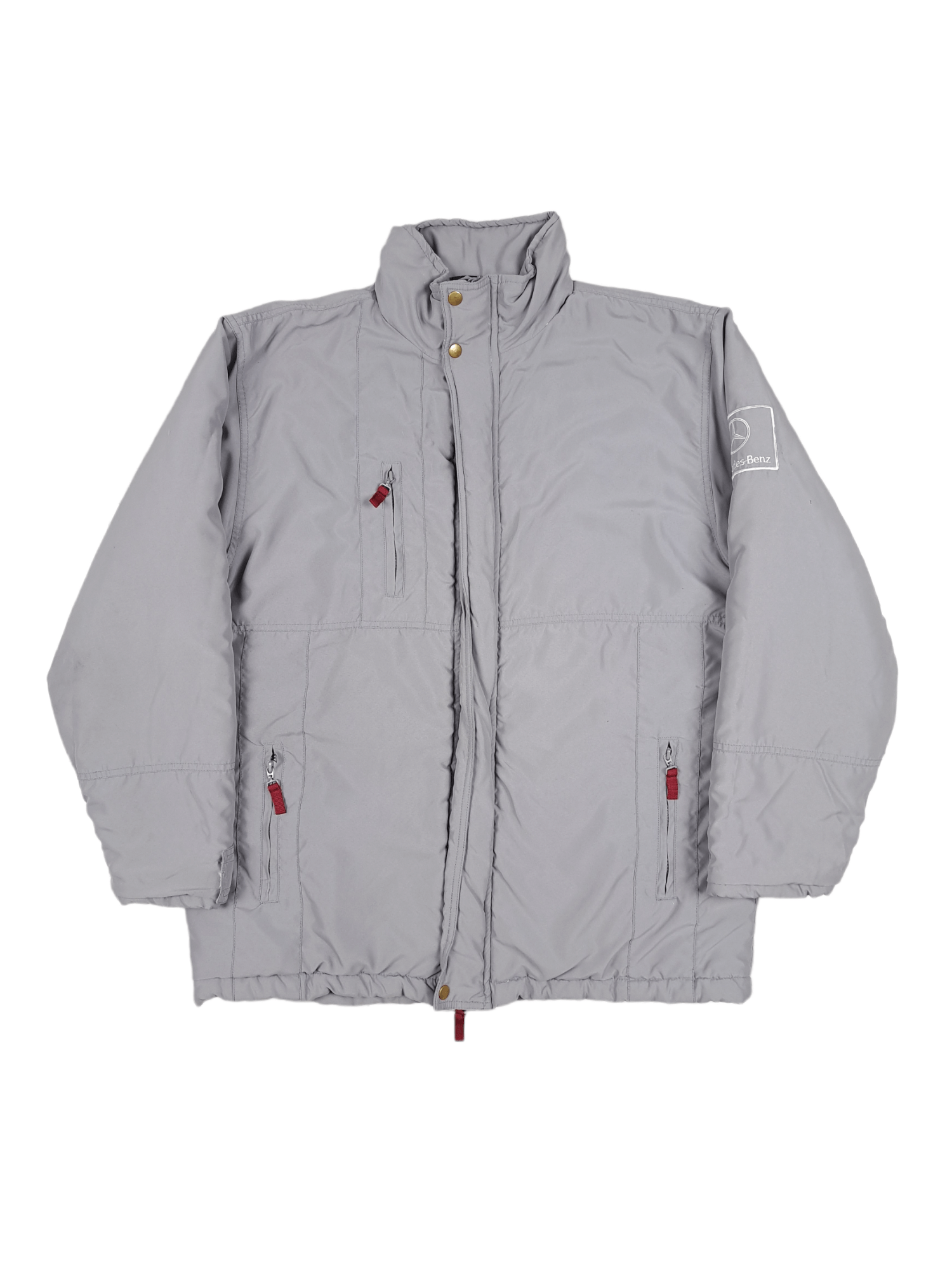 Mercedes-Benz 💎 Vintage Gray Quilted Bomber Jacket Racing Y2K 90s Size US L / EU 52-54 / 3 - 1 Thumbnail