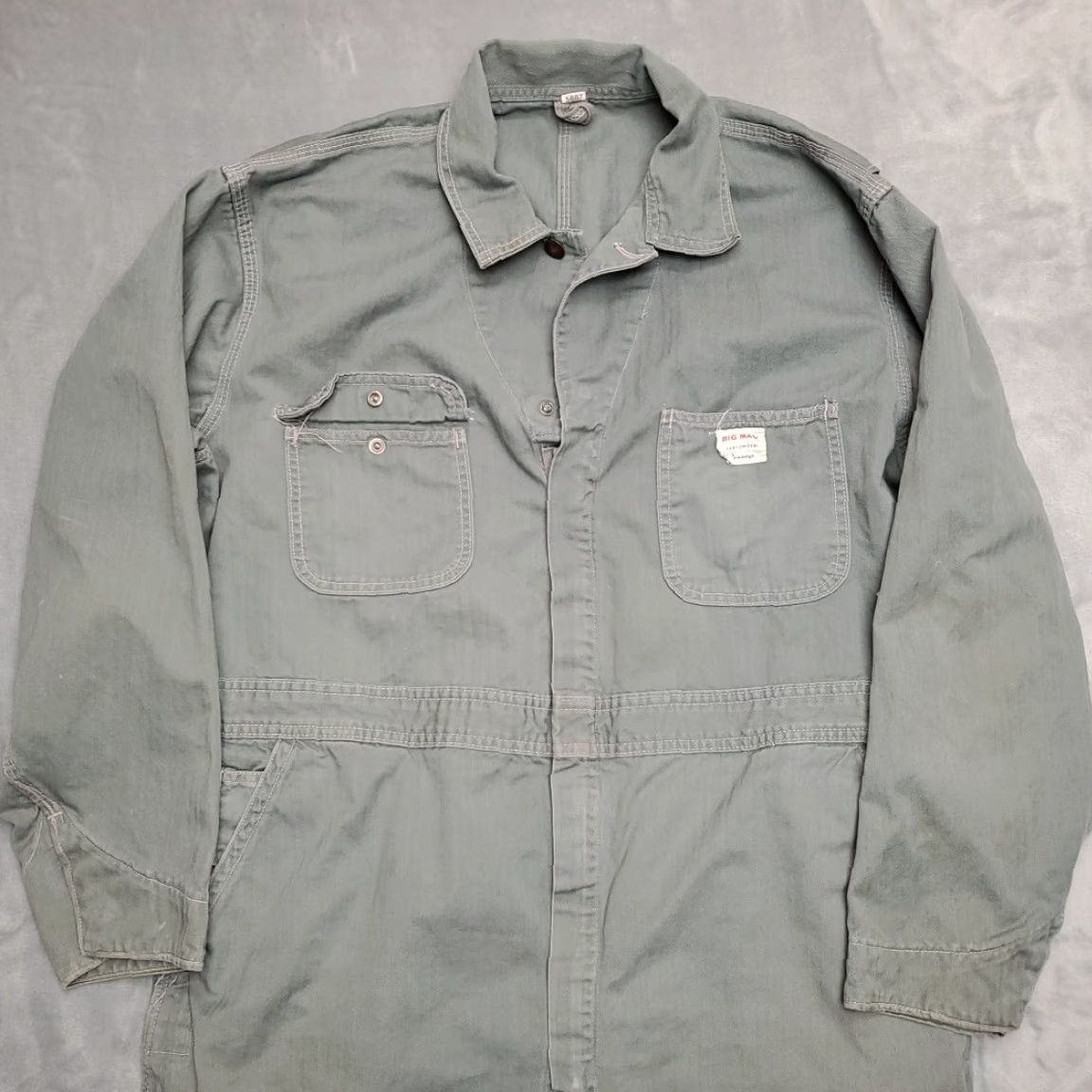 Vintage VINTAGE Big MacCoveralls Mens 46 R Gray Green Herringbone Utility Work Mechanic Shirt Size ONE SIZE - 4 Thumbnail
