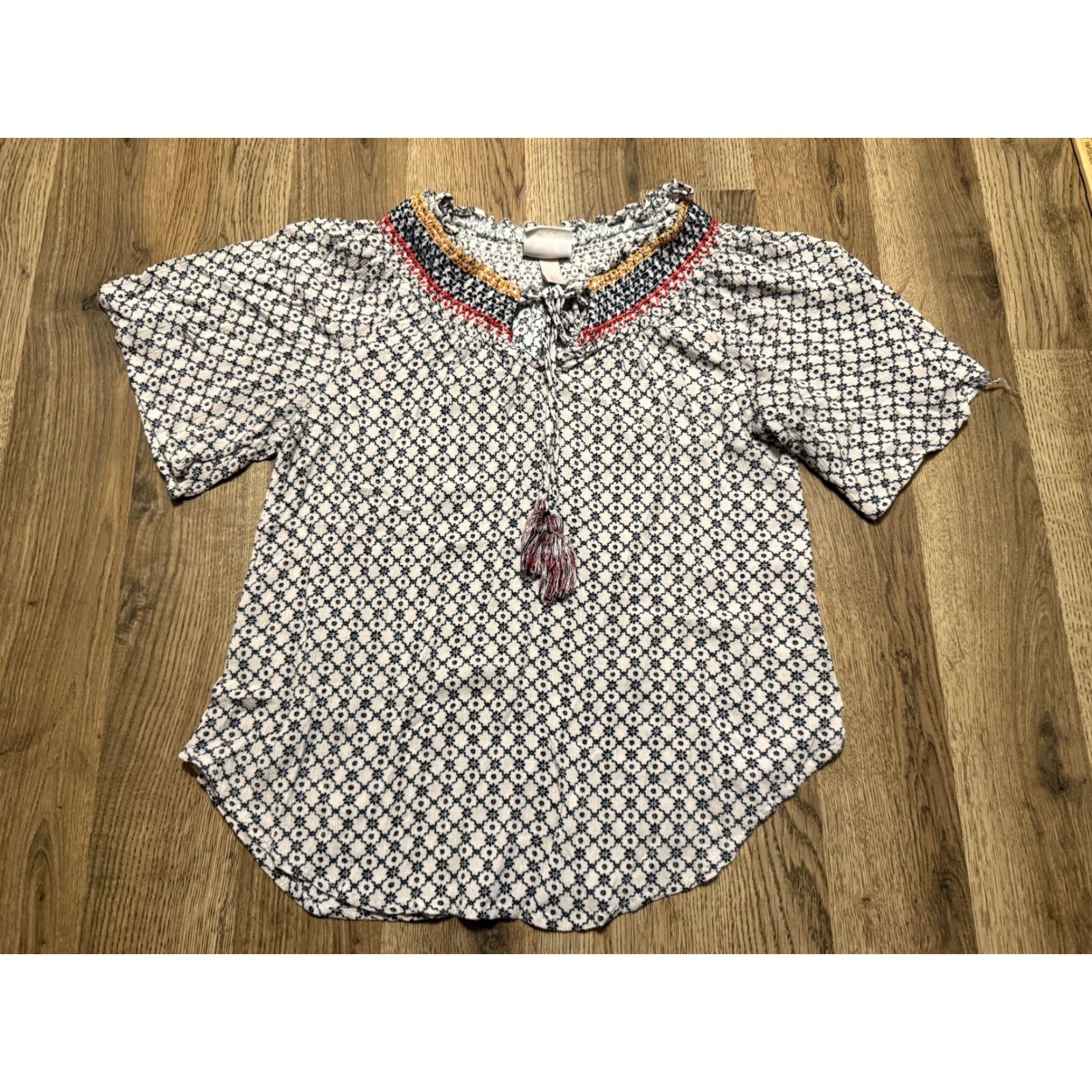 Vintage Knox Rose Blouse Womens XS White Orange Red Blue Allover Print Short Sleeve Regular Size XS / US 0-2 / IT 36-38 - 2 Thumbnail
