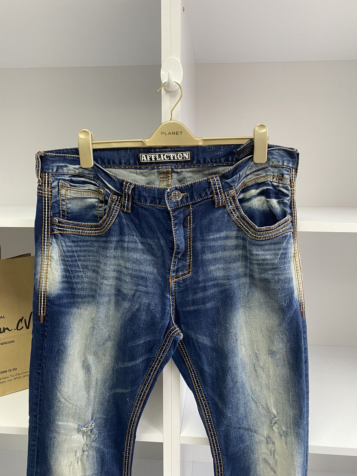 Affliction × Vintage Vintage Affliction Men's Denim Jeans Embroidered Blue Size US 38 / EU 54 - 5 Thumbnail