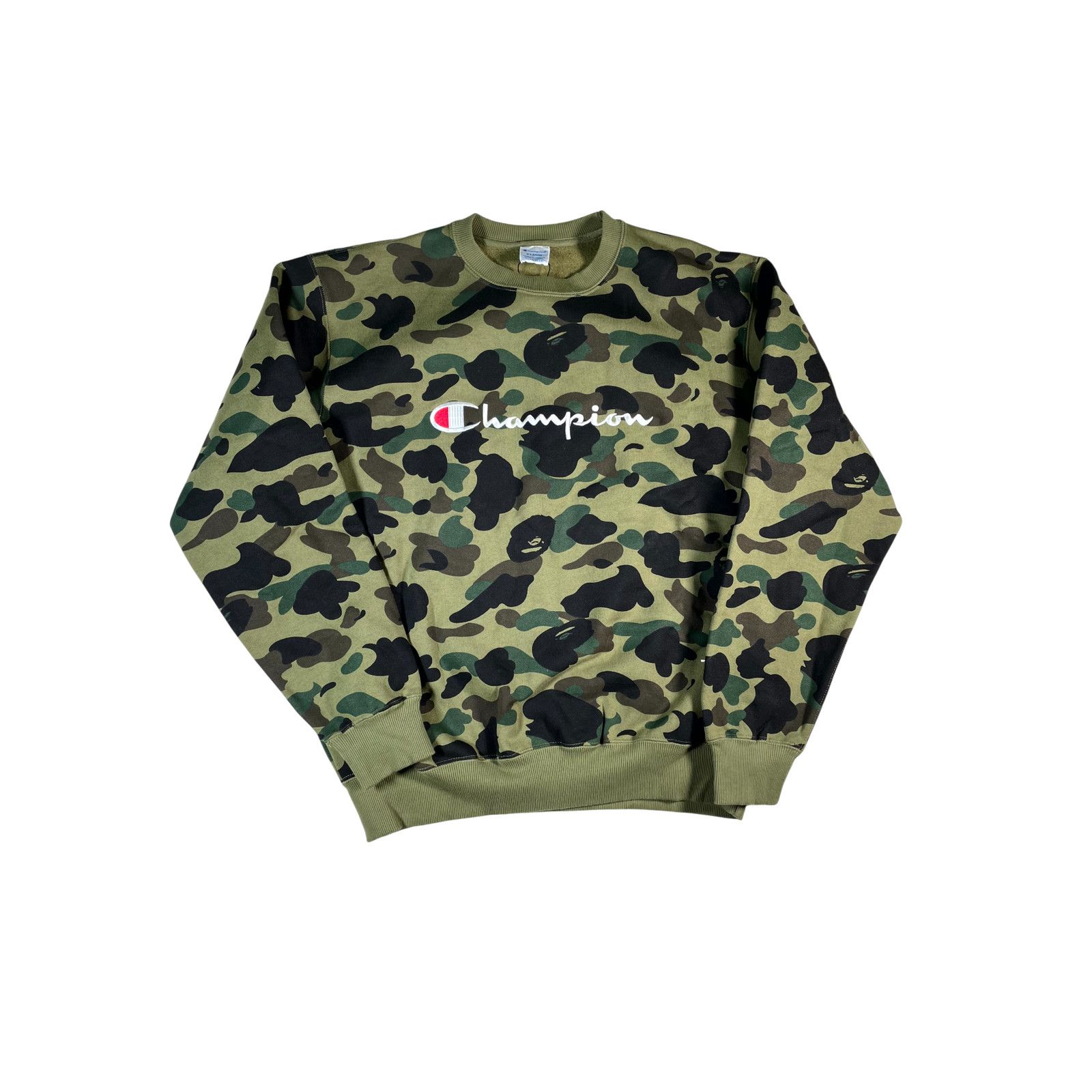 Bape Bape Champion Camo Crewneck Green Sweatshirt Size US XL / EU 56 / 4 - 1 Thumbnail