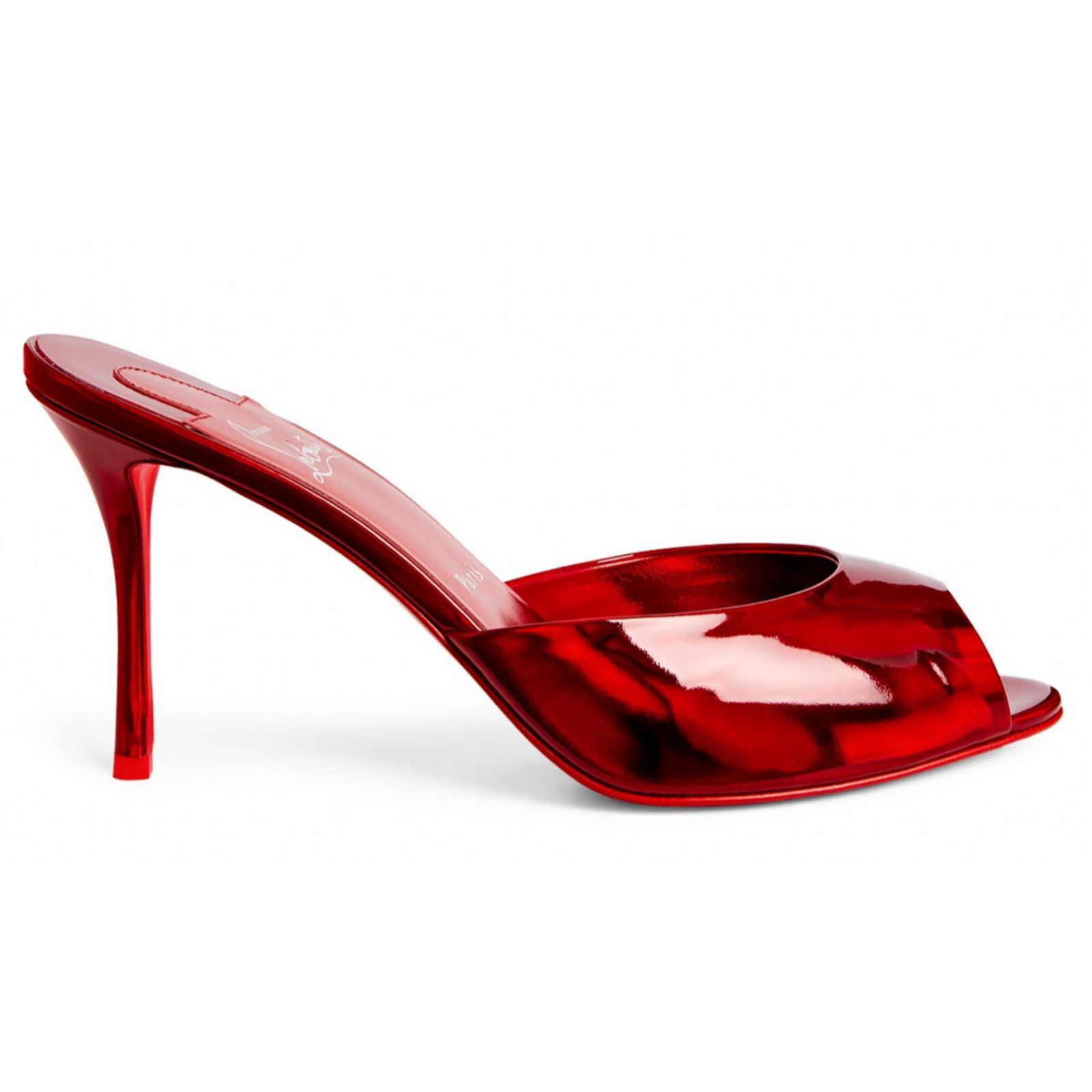 Me Dolly 85 Red Patent Backless Sandal Mule Heel Pump 38.5