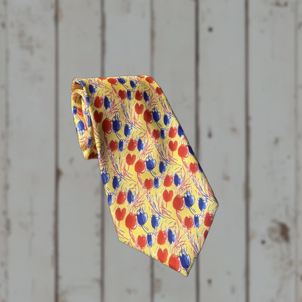 George GEORGES DUBOEUF Silk Tie Men Gold Red Blue FRANCE 100% Silk Classic Geometric Tie Mens Size ONE SIZE - 1 Thumbnail