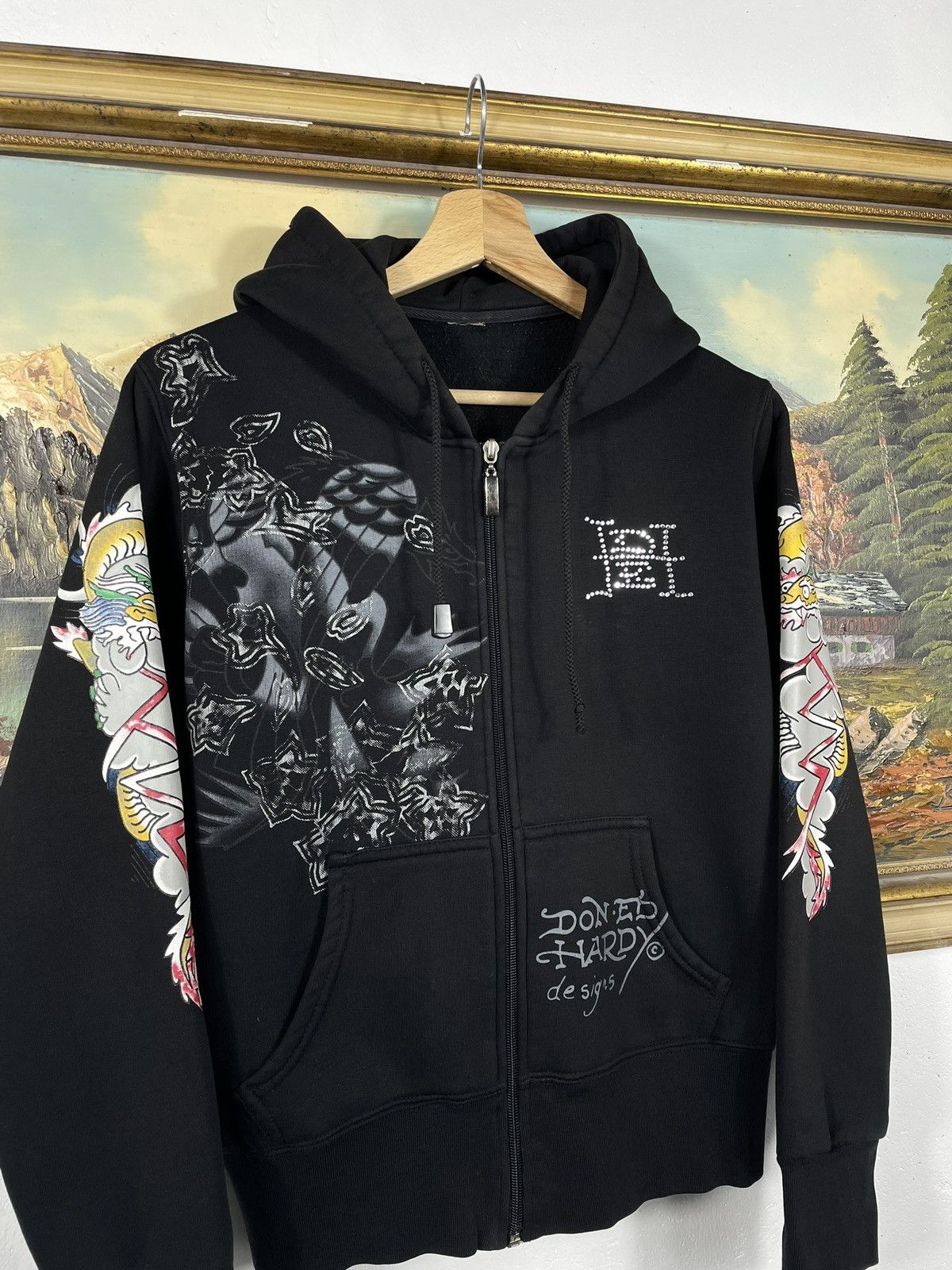 Christian Audigier × Ed Hardy × Vintage Ed Hardy Retro 00s Hoodie With Crystals Affliction Grunge Size M / US 6-8 / IT 42-44 - 5 Thumbnail