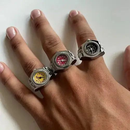 Other Y2K 2000s Vintage Retro Silver Tone Watch Ring Round Face Size ONE SIZE - 4 Thumbnail