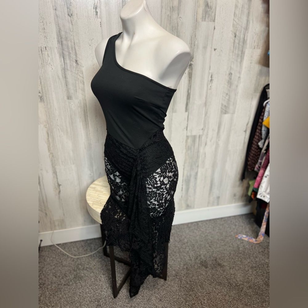 Other Black One-Shoulder Lace Mesh Maxi Dress • Size S • Evening / Size S / US 4 / IT 40 - 5 Thumbnail