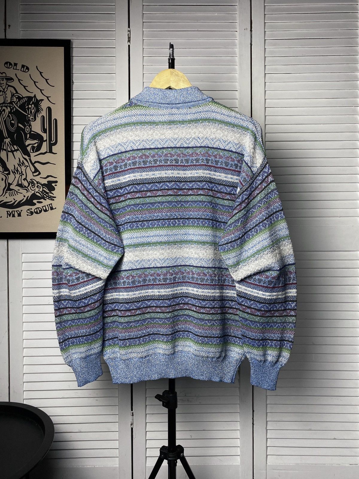 Coogi × Japanese Brand Vintage 80s Coogi Style Striped Knit Polo Neck Sweater Size US M / EU 48-50 / 2 - 2 Thumbnail