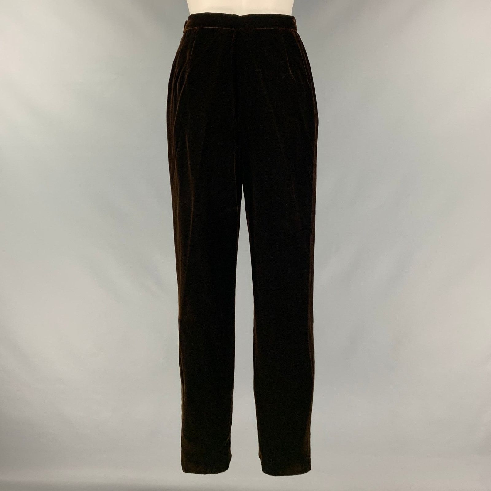 Oscar De La Renta OSCAR DE LA RENTA Brown Velvet High Waisted Dress Pants Size 30" / US 8 / IT 44 - 3 Thumbnail