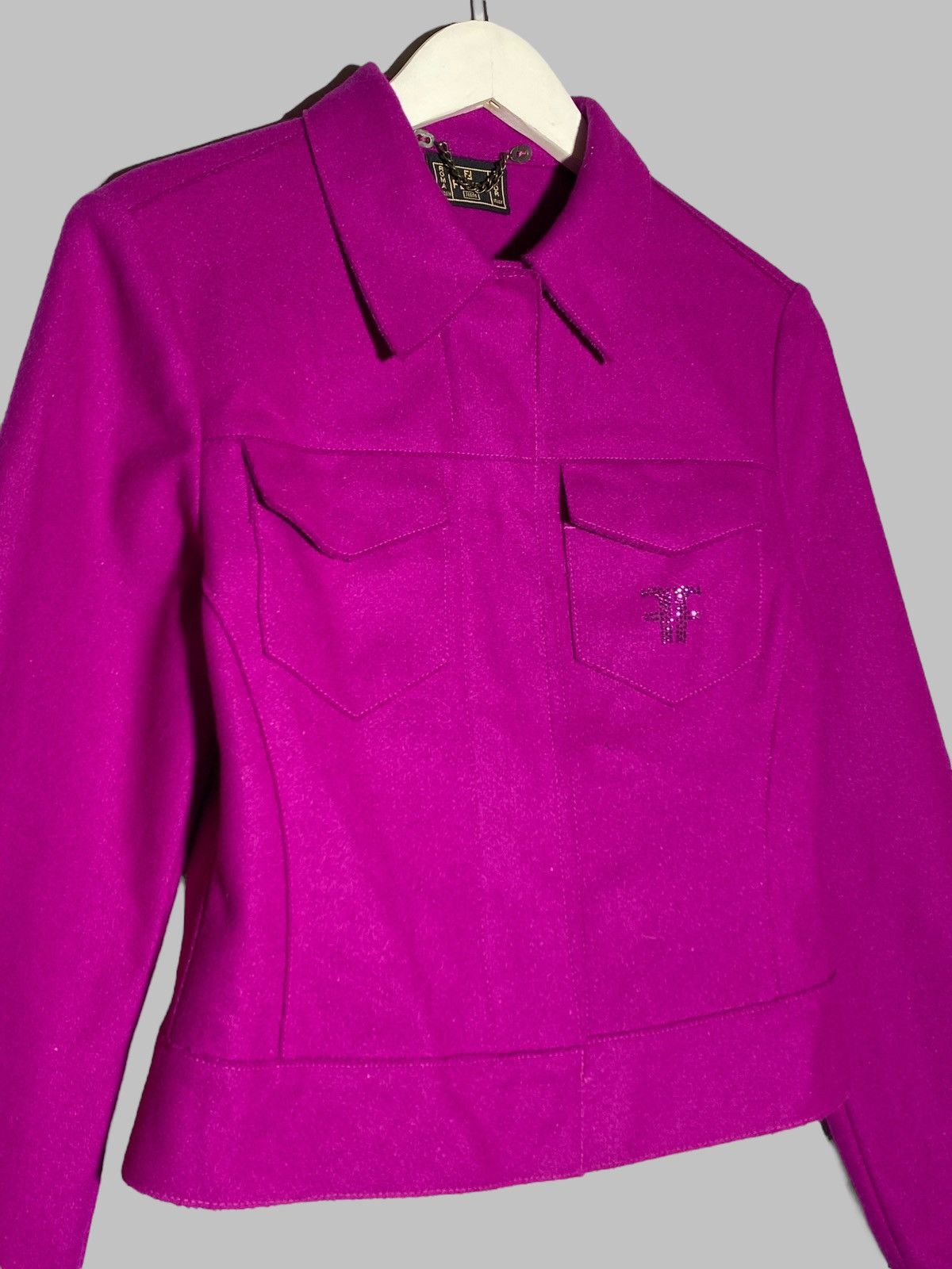 Fendi Vintage 90s Fendi Rhinestones Logo Women’s Cropped Jacket Size M / US 6-8 / IT 42-44 - 4 Thumbnail