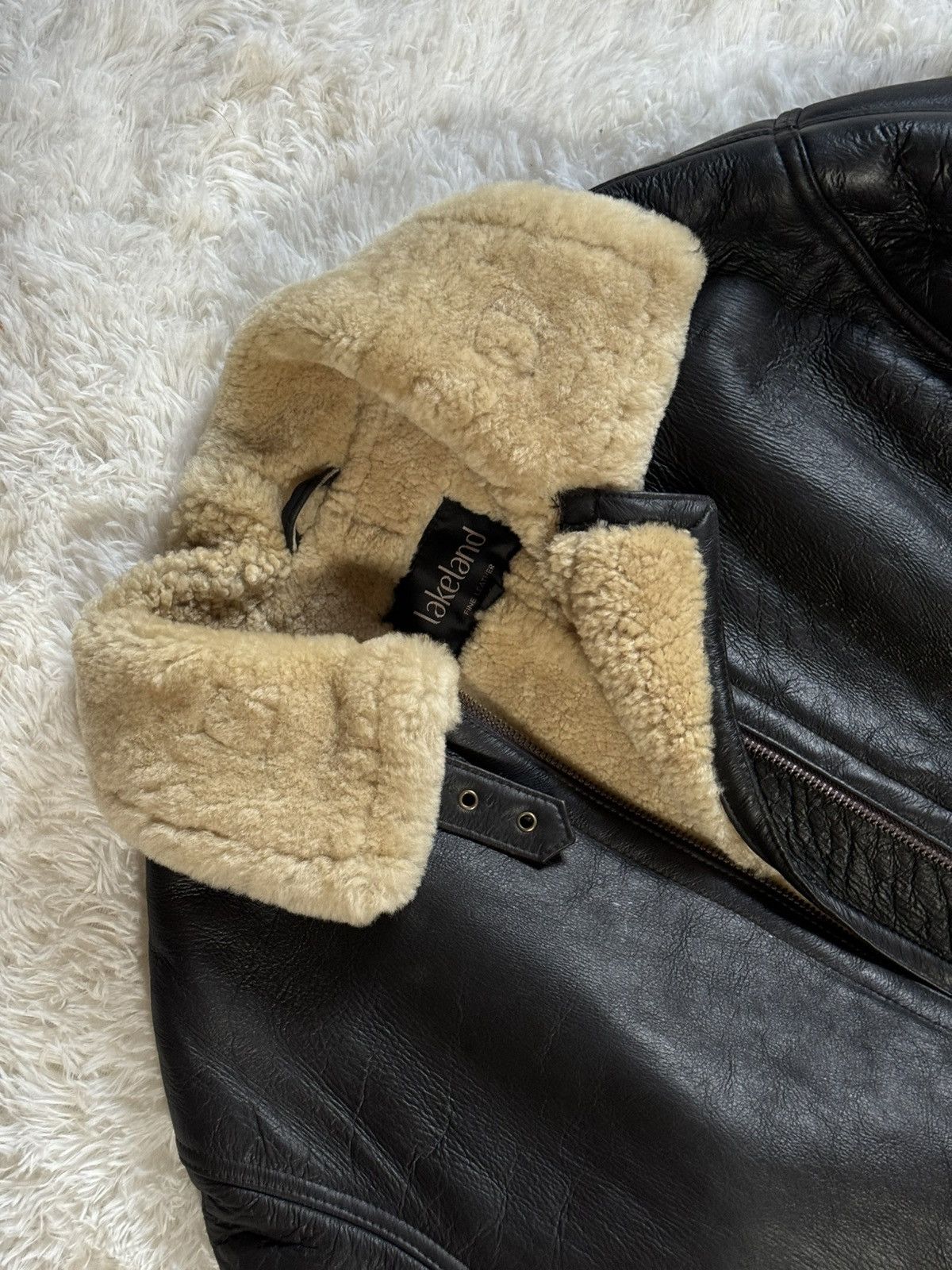Japanese Brand Lakeland black leather shearling wool aviator jacket Size US L / EU 52-54 / 3 - 13 Thumbnail