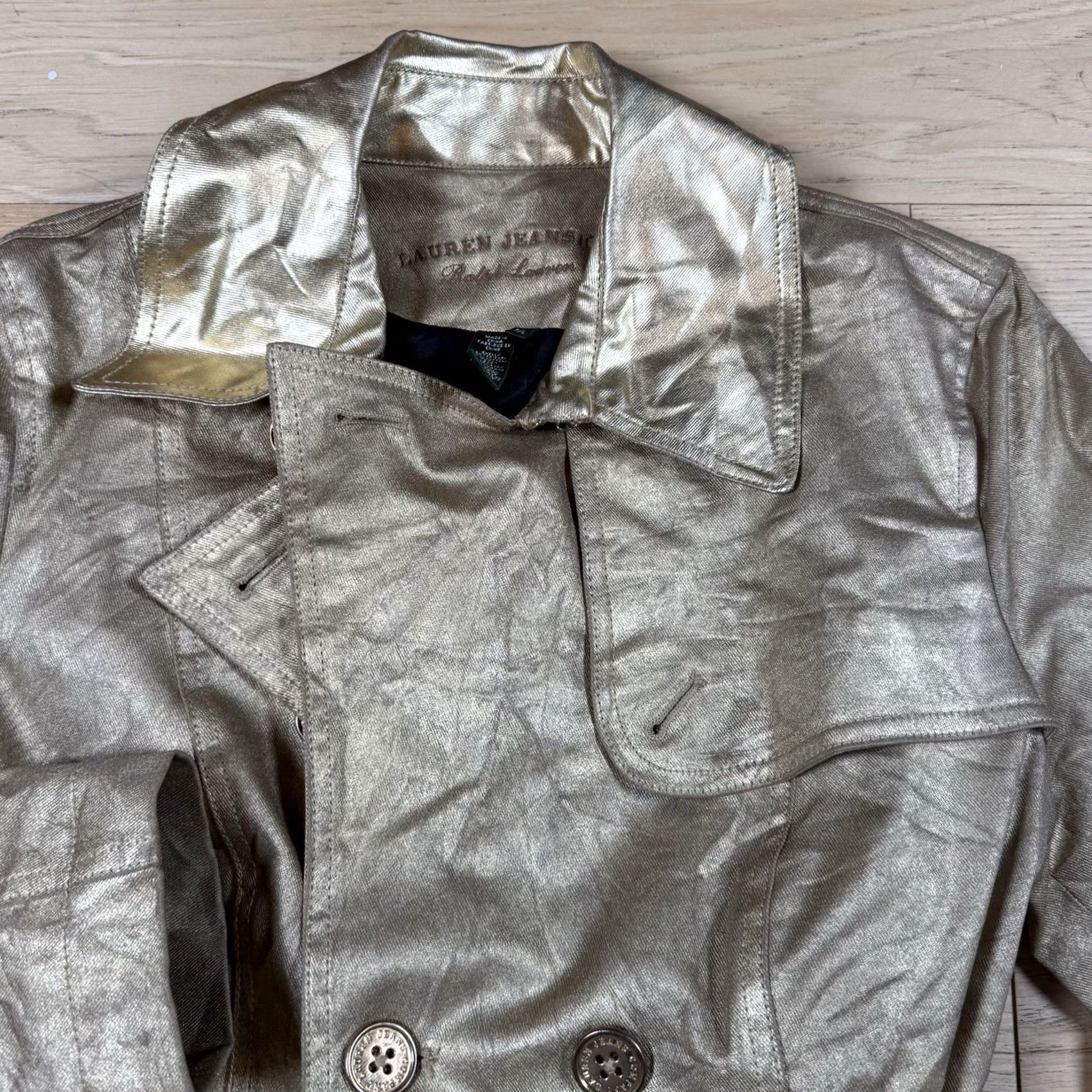 Ralph Lauren VINTAGE Ralph Lauren Jacket Women Belt Gold L Petite Metallic Belted Cotton Basic Jacket Womens Tags: None Size L / US 10 / IT 46 - 4 Thumbnail