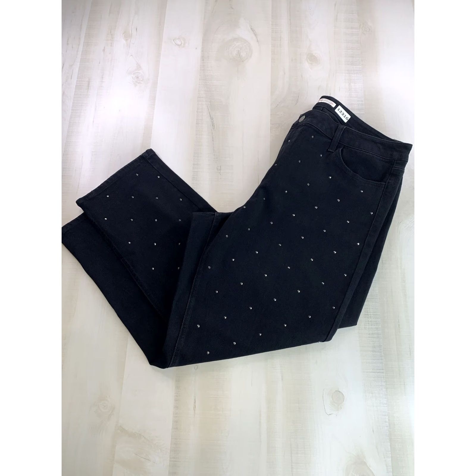 Vintage Intempo Womens Rhinestone Black Stretch Skinny Jeans Size 20-12316 Den... Size 42" / US 20 - 2 Thumbnail