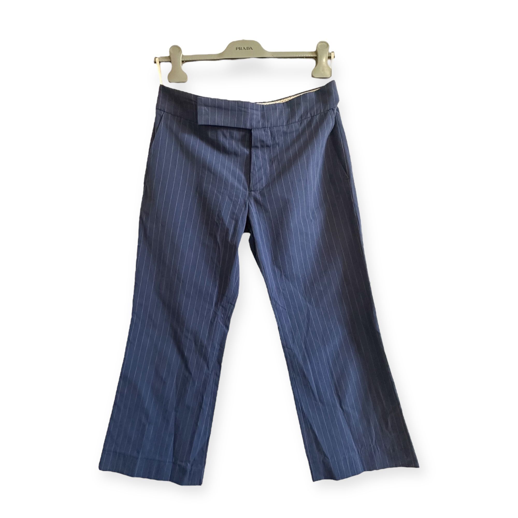 image of Marni Pinstripe Cotton Trouser, Cropped Leg, Button Fly, Siz in Blue, Women's (Size 26)