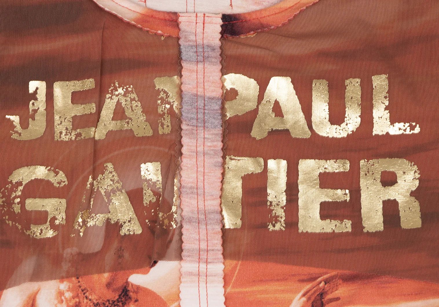 Jean Paul Gaultier Shoulder Pad Pinked Cut T-Shirt in Orange and White Size US M / EU 48-50 / 2 - 4 Thumbnail