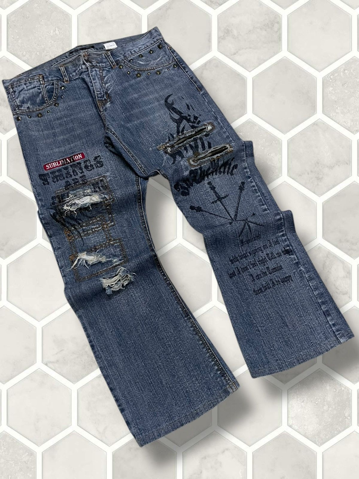 Tornado Mart Vintage 1990s Orginal Designer Japan In The Attic Punk Denim Size US 33 - 2 Thumbnail