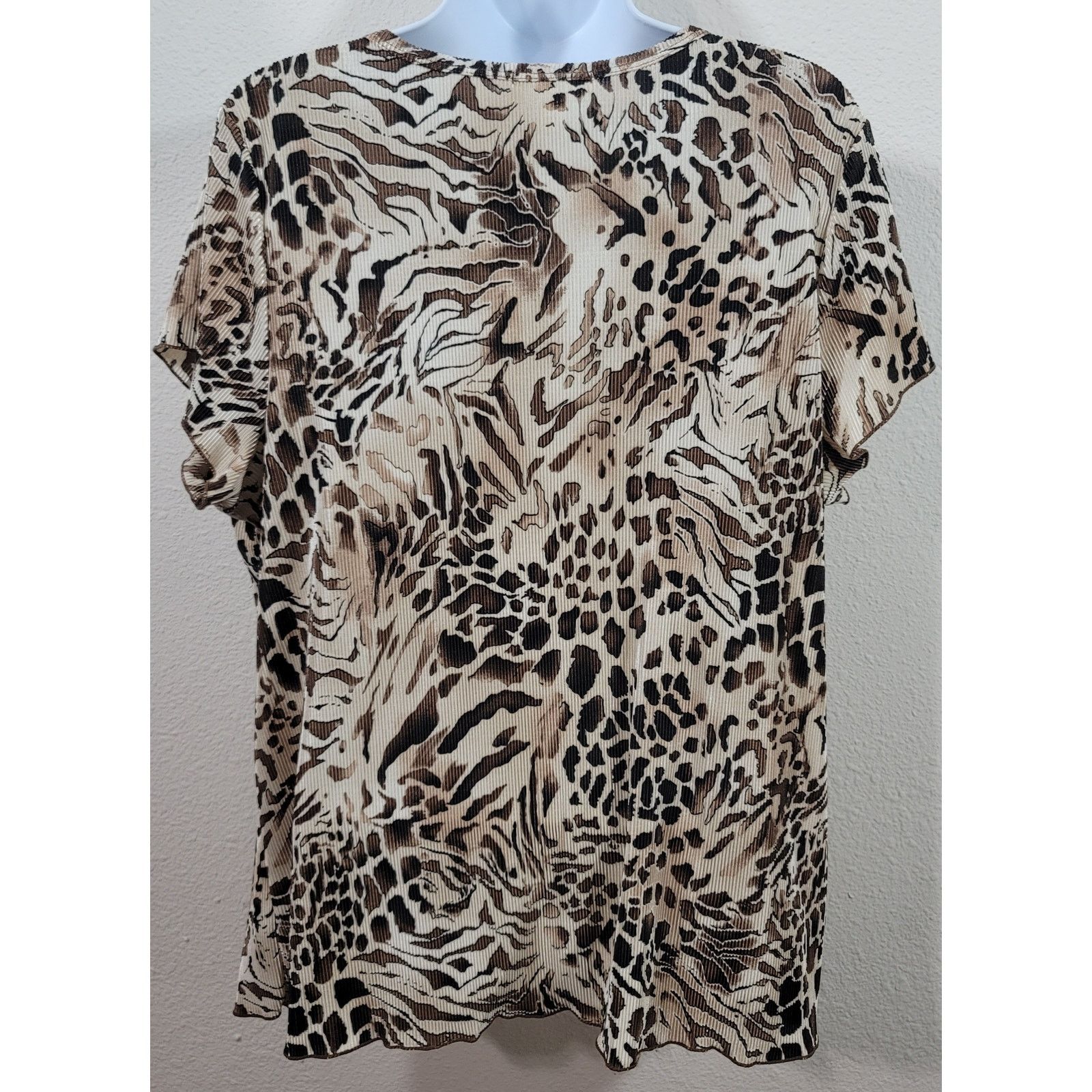 Other Dress Barn Brown Leopard Print Pleated Top 2X Plus Size XXL / US 16-18 / IT 52-54 - 2 Thumbnail