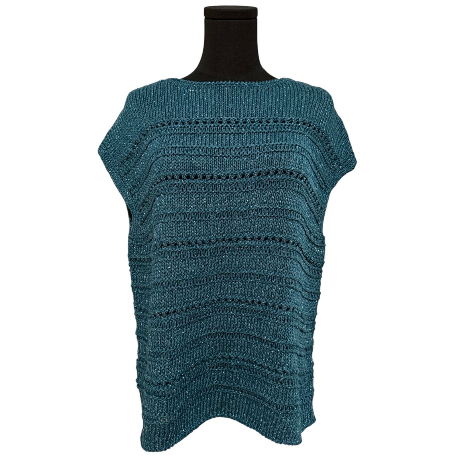 Lafayette 148 Lafayette 148 Knit Top Bateau Neck Cotton Silk Teal Medium Size M / US 6-8 / IT 42-44 - 1 Thumbnail