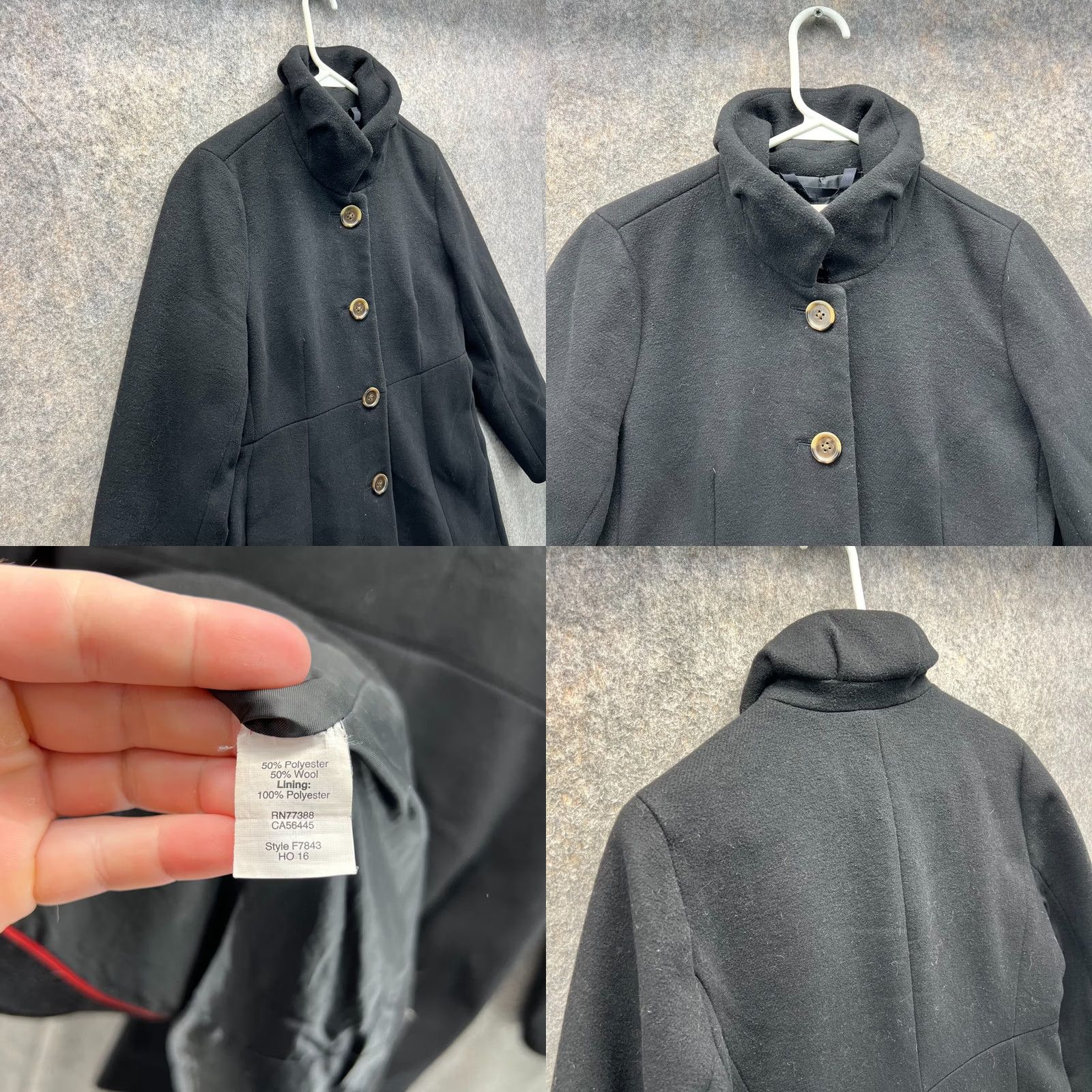 J.Crew VINTAGE J.CREW Trench Coat Women 8 Black Long Sleeve High Neck Wool Polyester Jacket Size M / US 6-8 / IT 42-44 - 8 Thumbnail