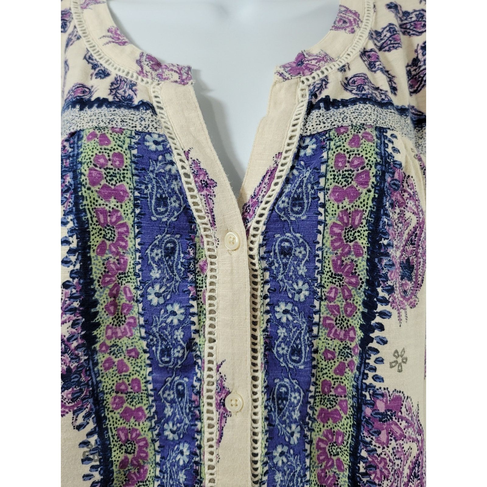 Other Style & Co Purple Blue Cream Floral Print Button Top Large Size L / US 10 / IT 46 - 5 Thumbnail