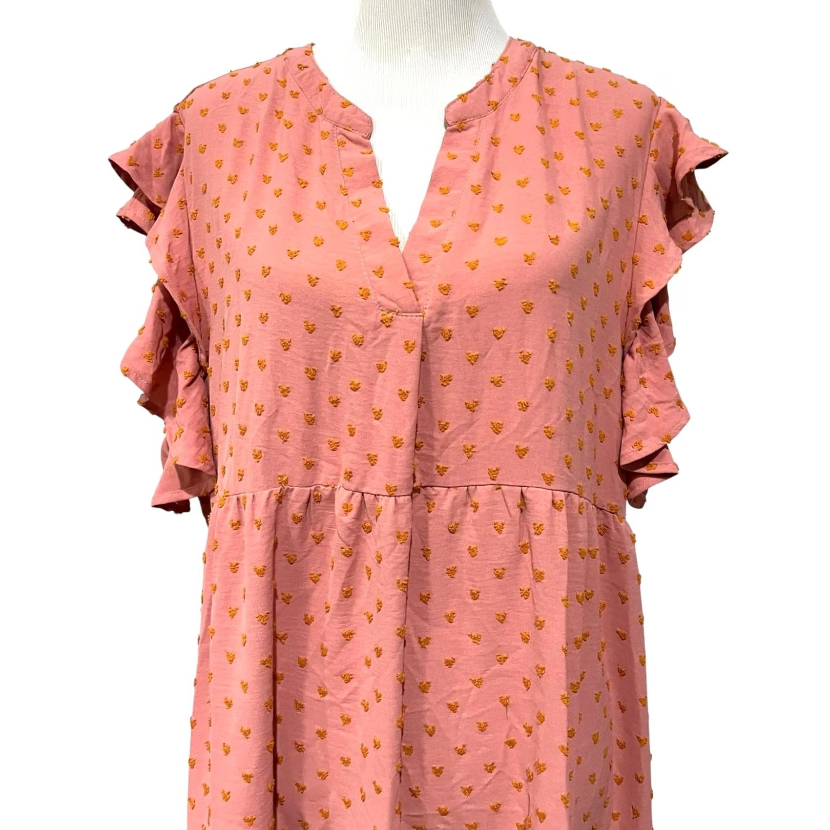 Pinko VINTAGE Umgee Dress Flutter Sleeve Mini Pink Orange Embroidered 2XL Women’s Bohemian Romantic Short Sleeve Party/Cocktail Casual Size XXL / US 16-18 / IT 52-54 - 3 Thumbnail