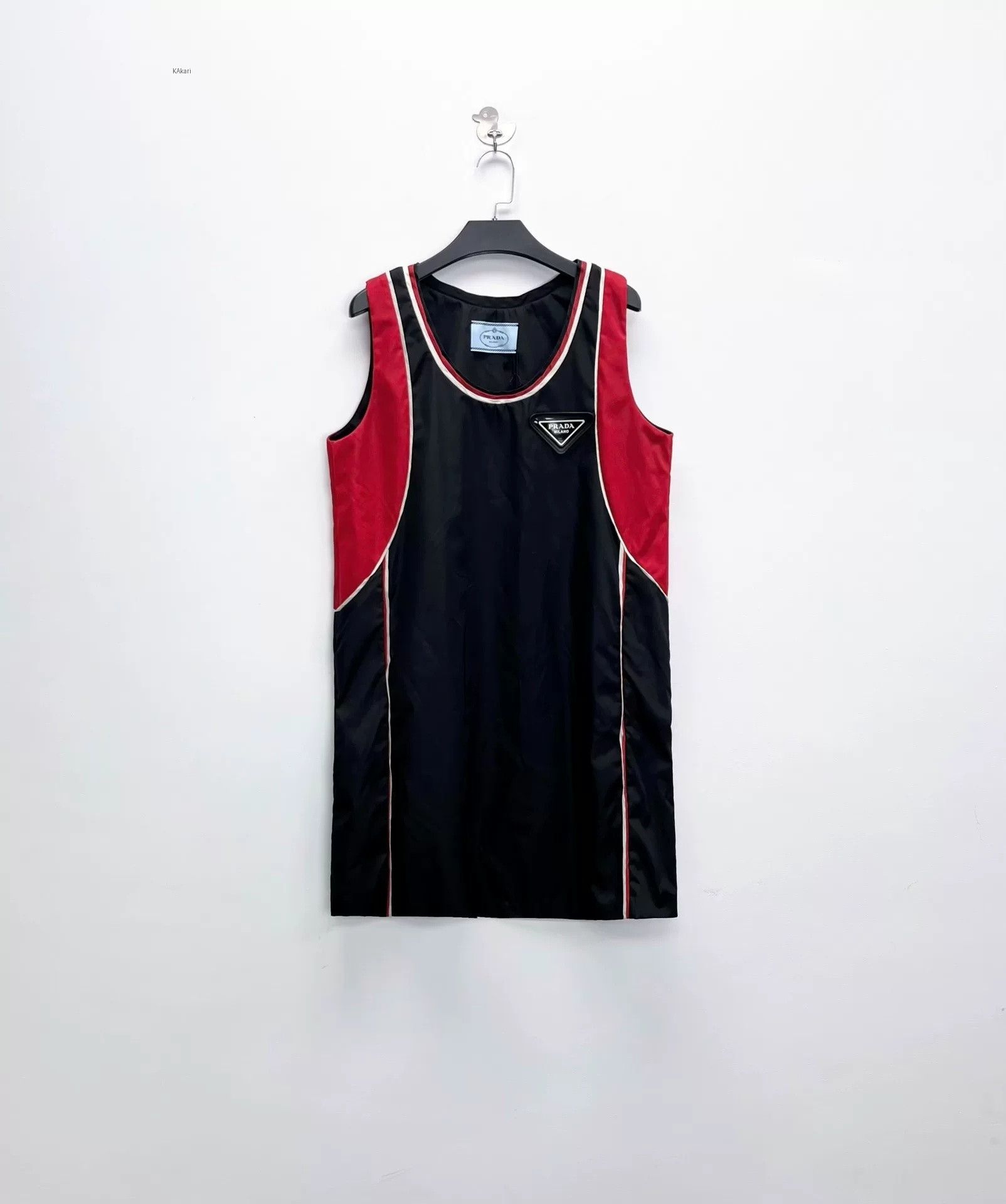 Prada Prada Runway Black Red Triangle Logo Nylon Tank Dress Size US XS / EU 42 / 0 - 1 Thumbnail