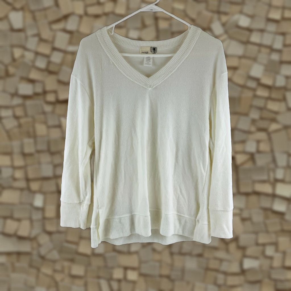 Vintage Everleigh Shirt Women’s Medium White Fleece V-Neck Long Sleeve Shirt Size M / US 6-8 / IT 42-44 - 1 Thumbnail